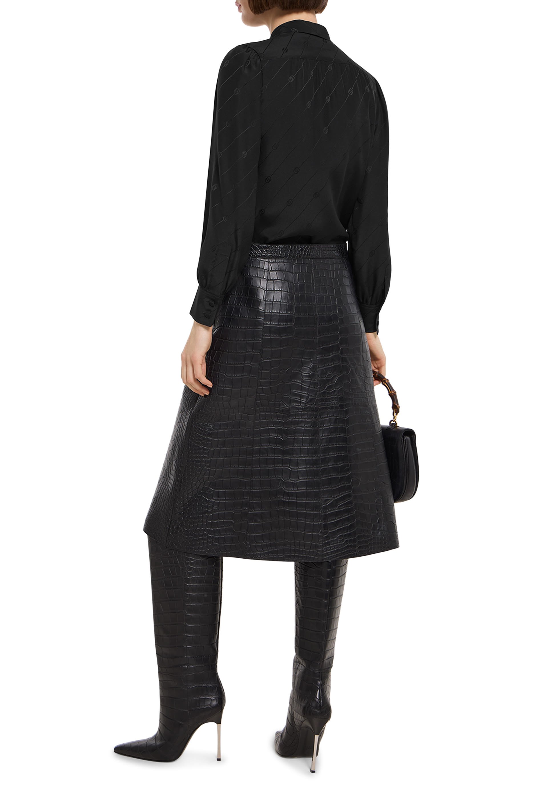 قميص بنقشة حرفي شعار الماركة المتداخلين حرير كريب ستان