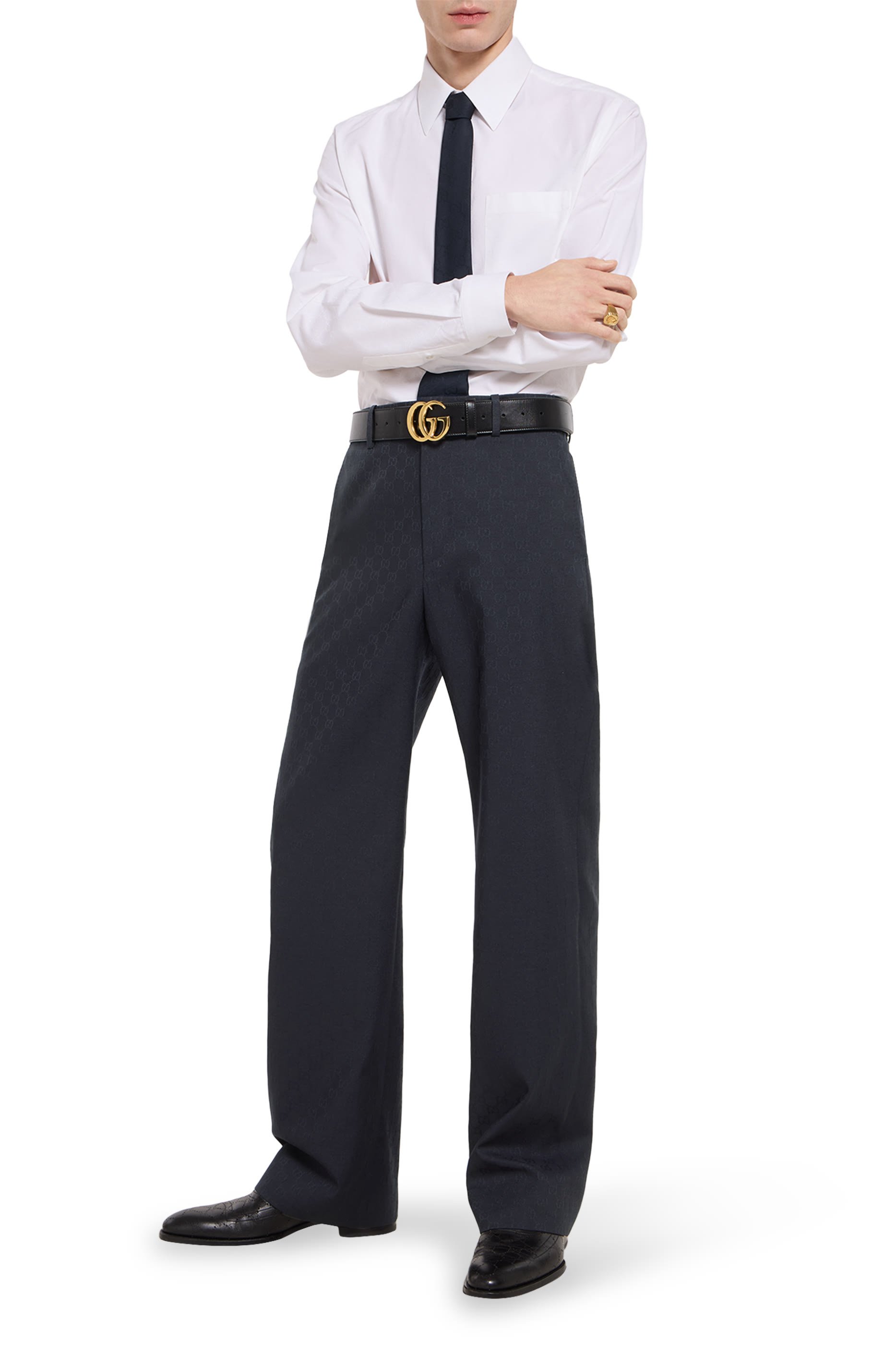 بنطال بنقشة حرفي شعار الماركة صوف