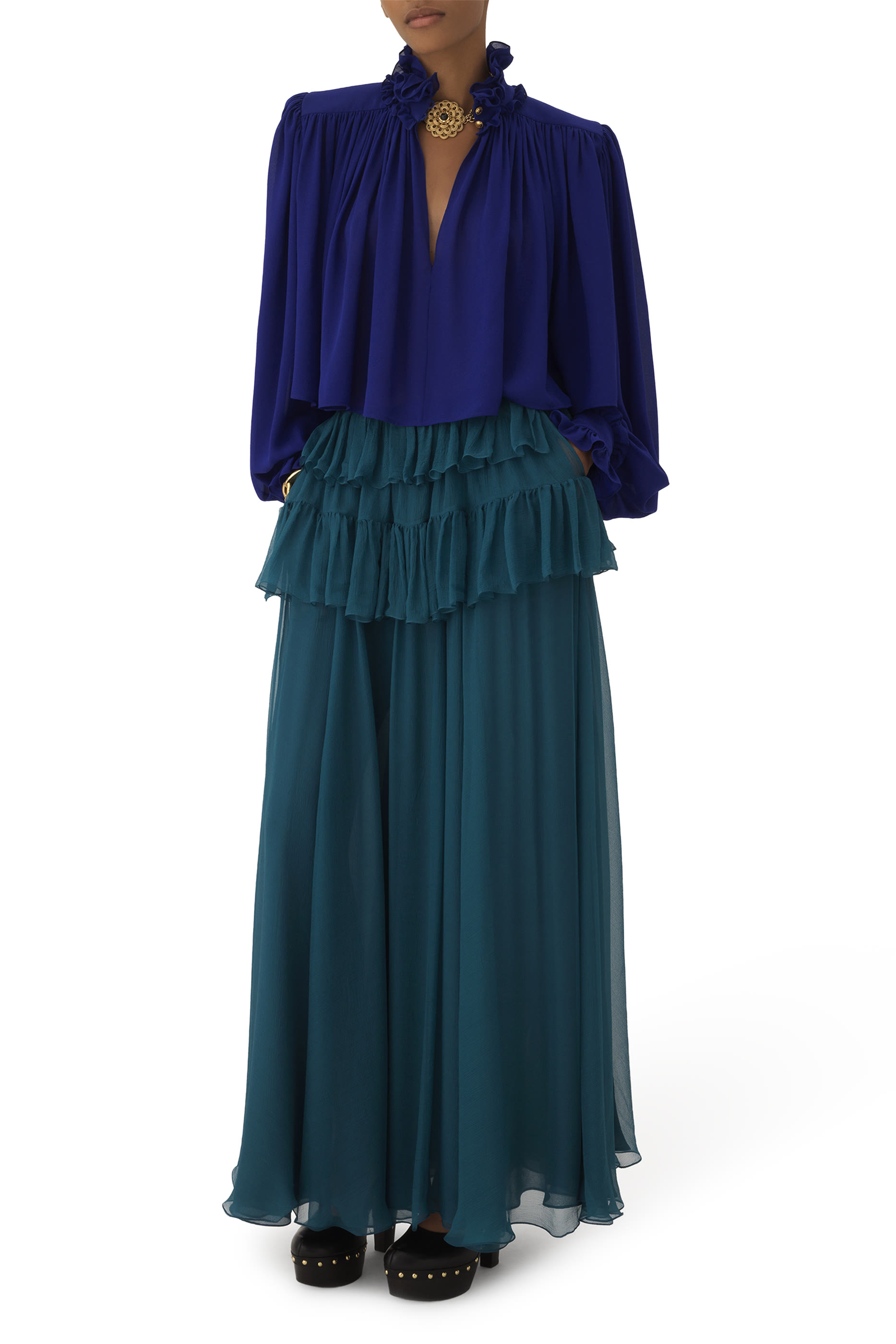 تنورة طويلة بتصميم متدرج بكشكش