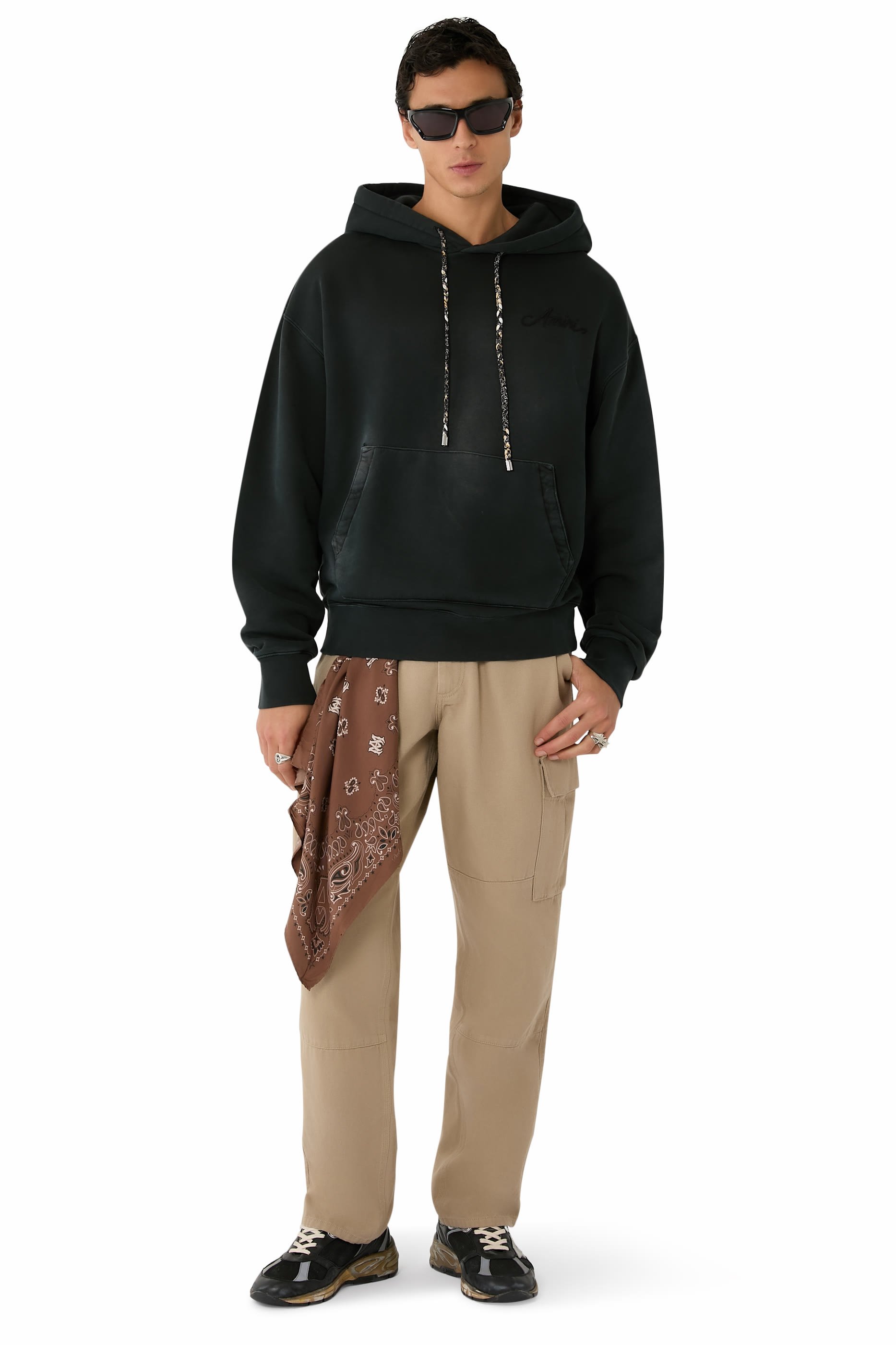  هودي بقصة فضفاضة باندانا بلون باهت