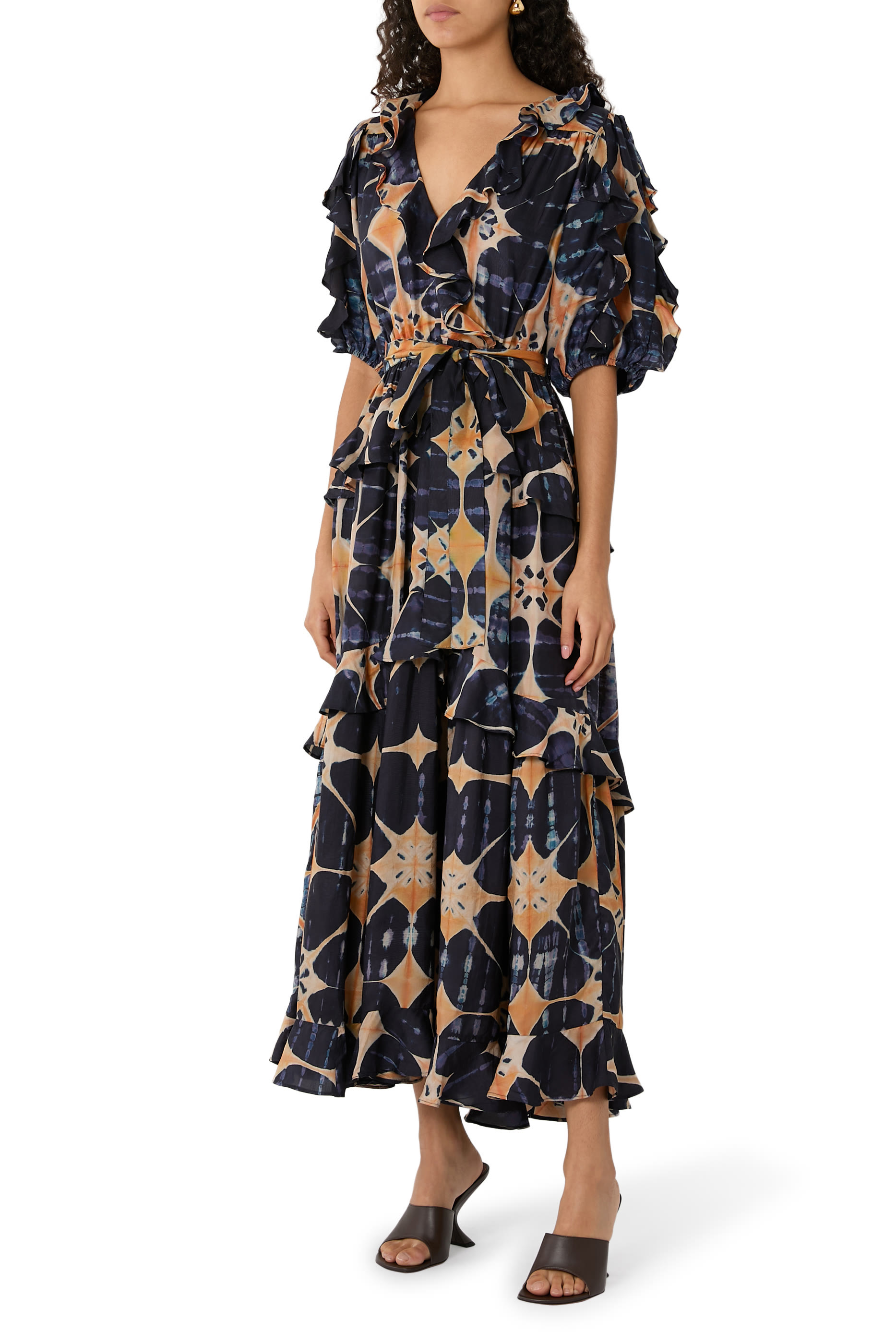 فستان تيدا متوسط الطول بأكمام قصيرة