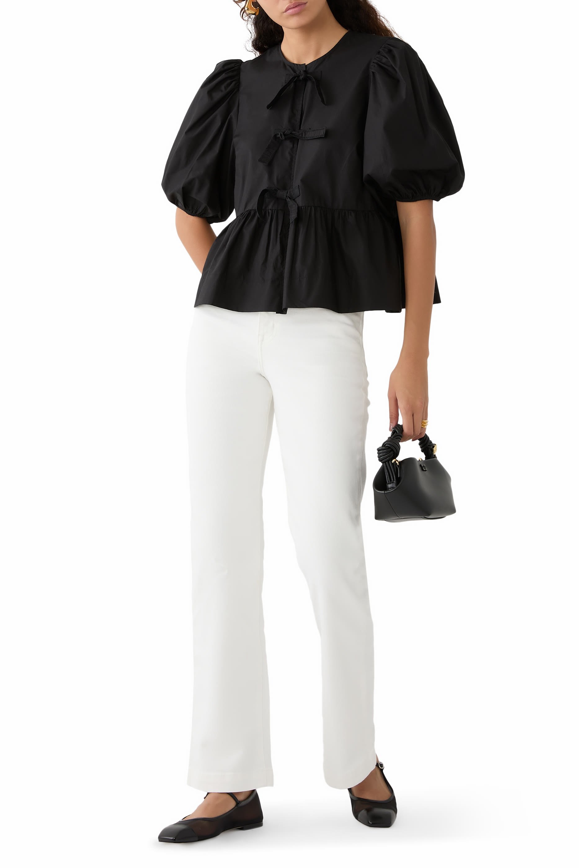 بنطال جينز فرح بخصر مرتفع وحافة واسعة