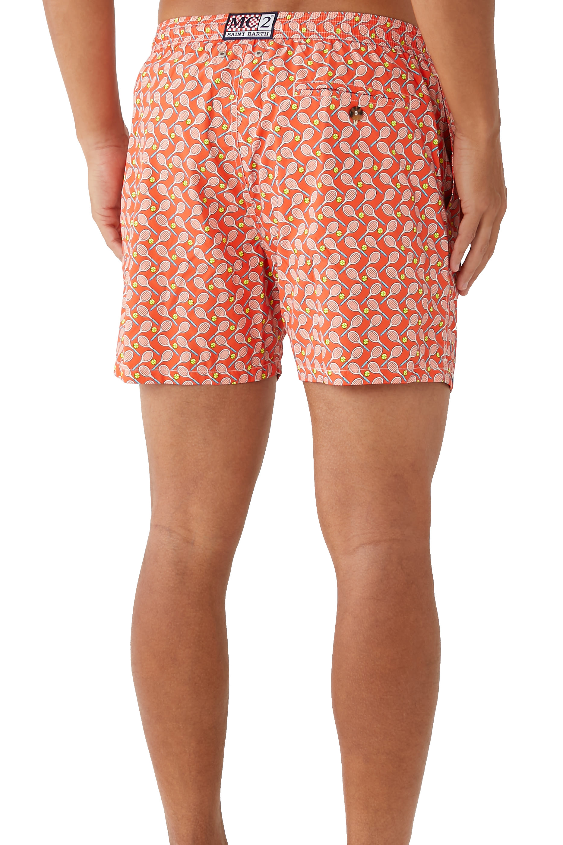 شورت سباحة لايتينج بنقشة مضارب تنس متقاطعة دقيقة