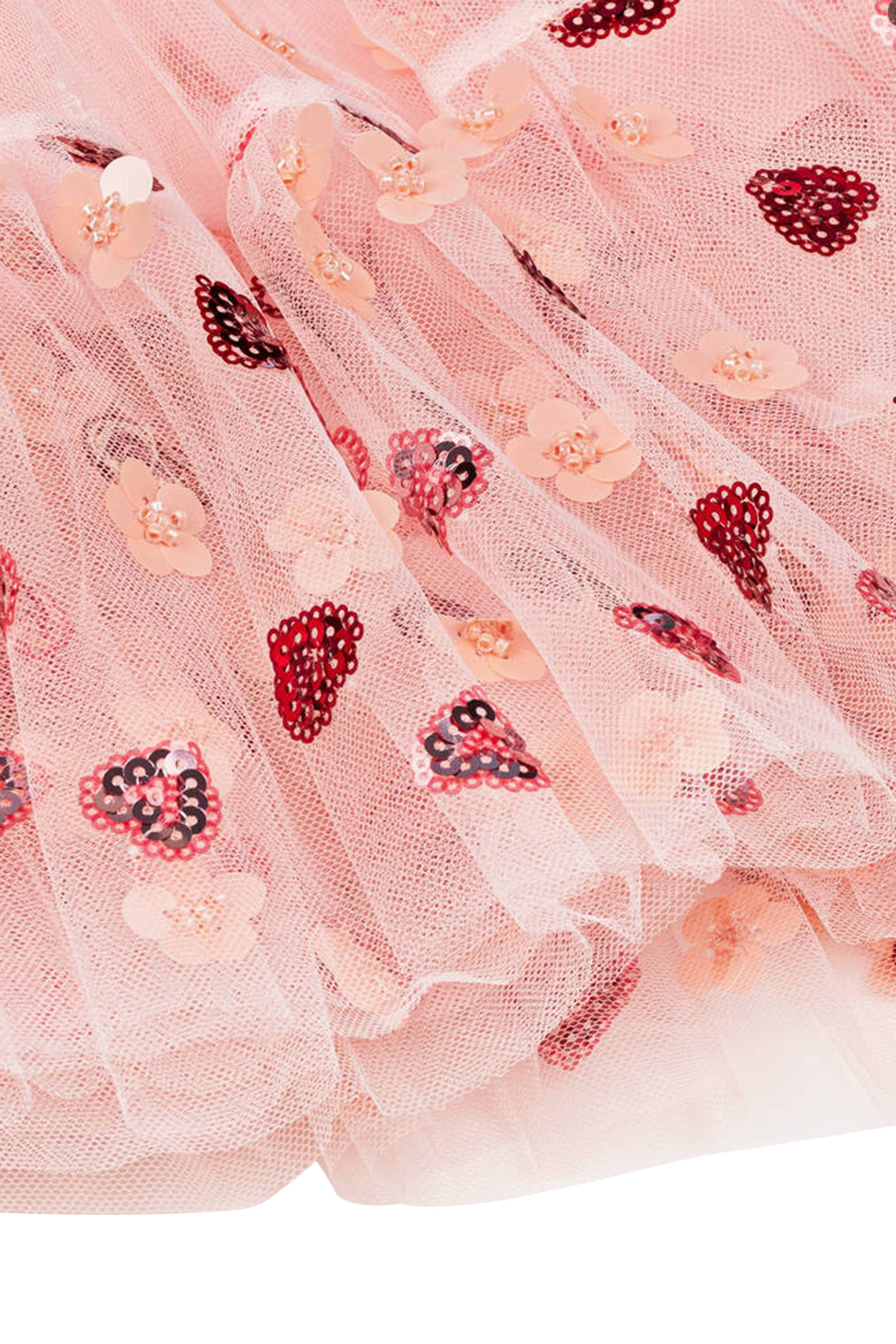 فستان مطرز بالترتر بتصميم قلب قماش شبكي للأطفال