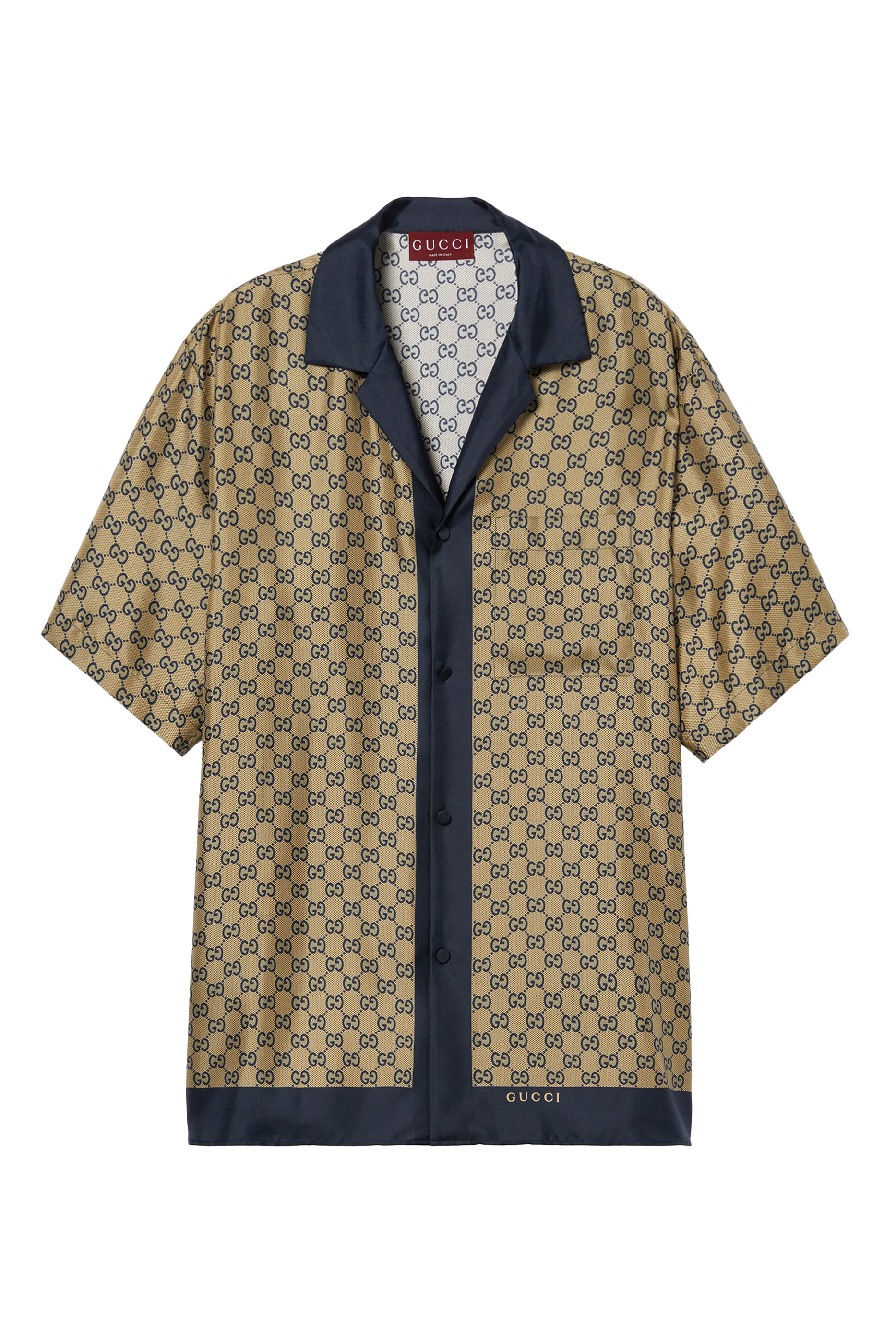 قميص بولينج حرير بنقشة حرفي شعار الماركة