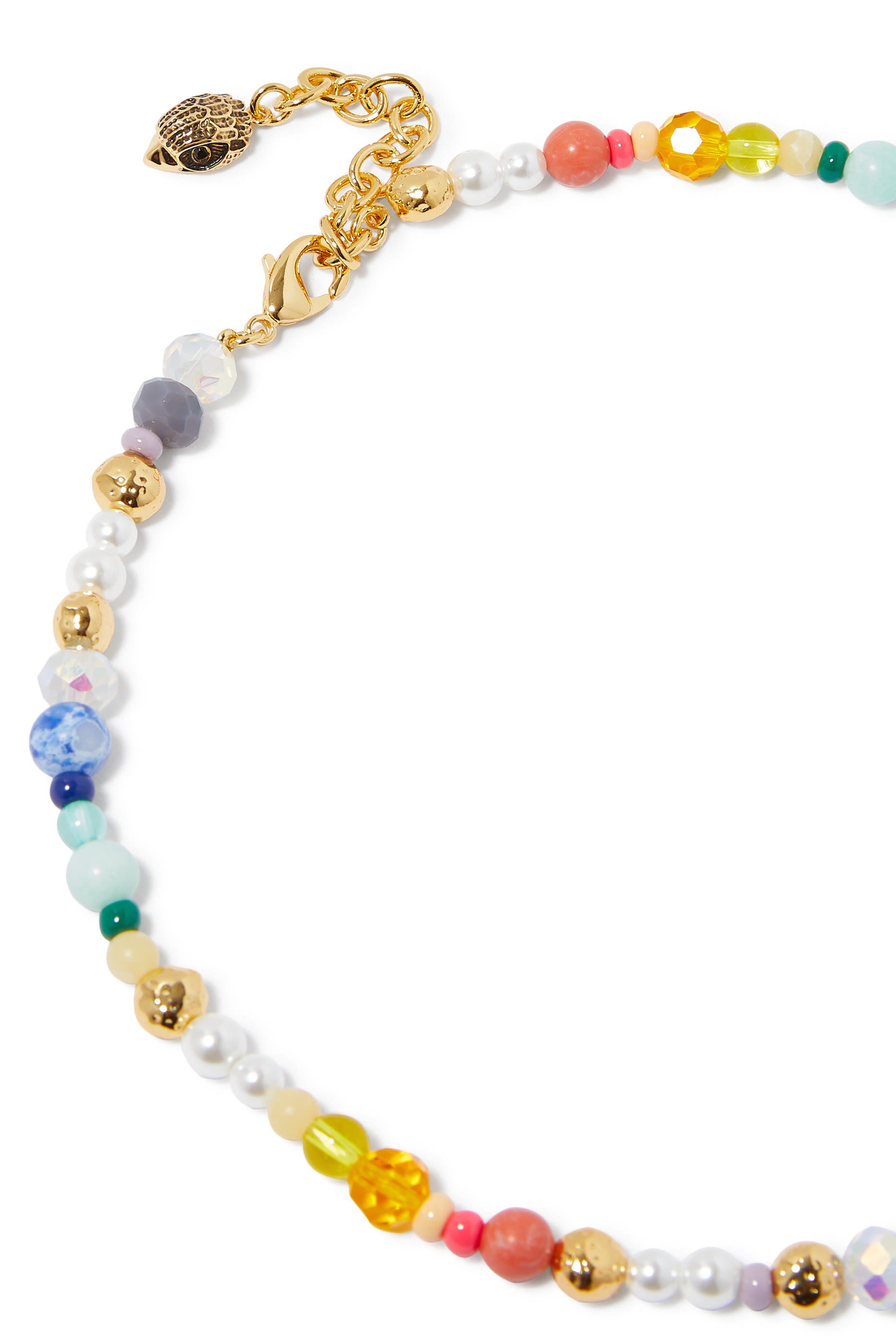 قلادة بخرز متنوع وشعار الماركة، نحاس