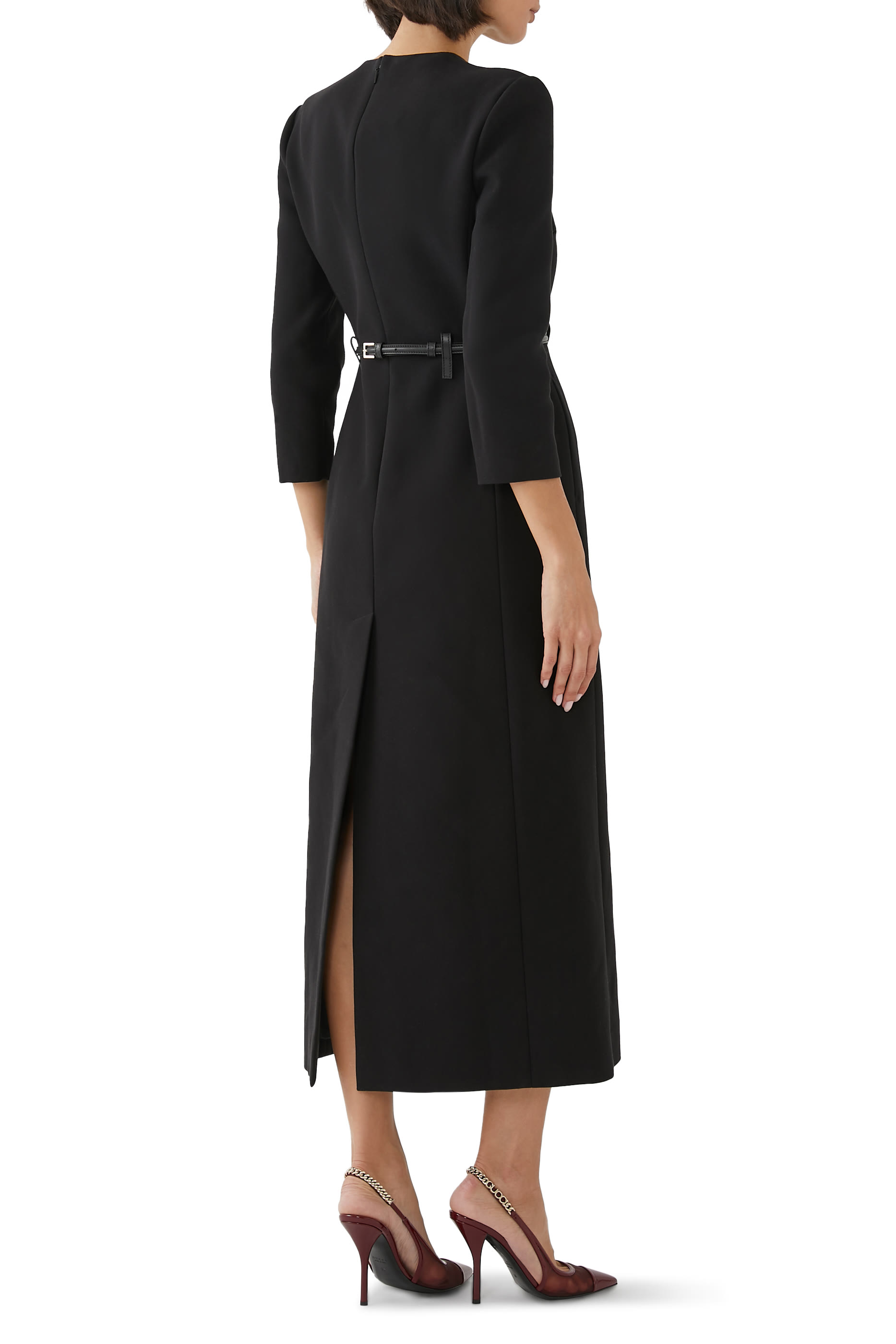 فستان كريب بحلية شعار الماركة قطن 