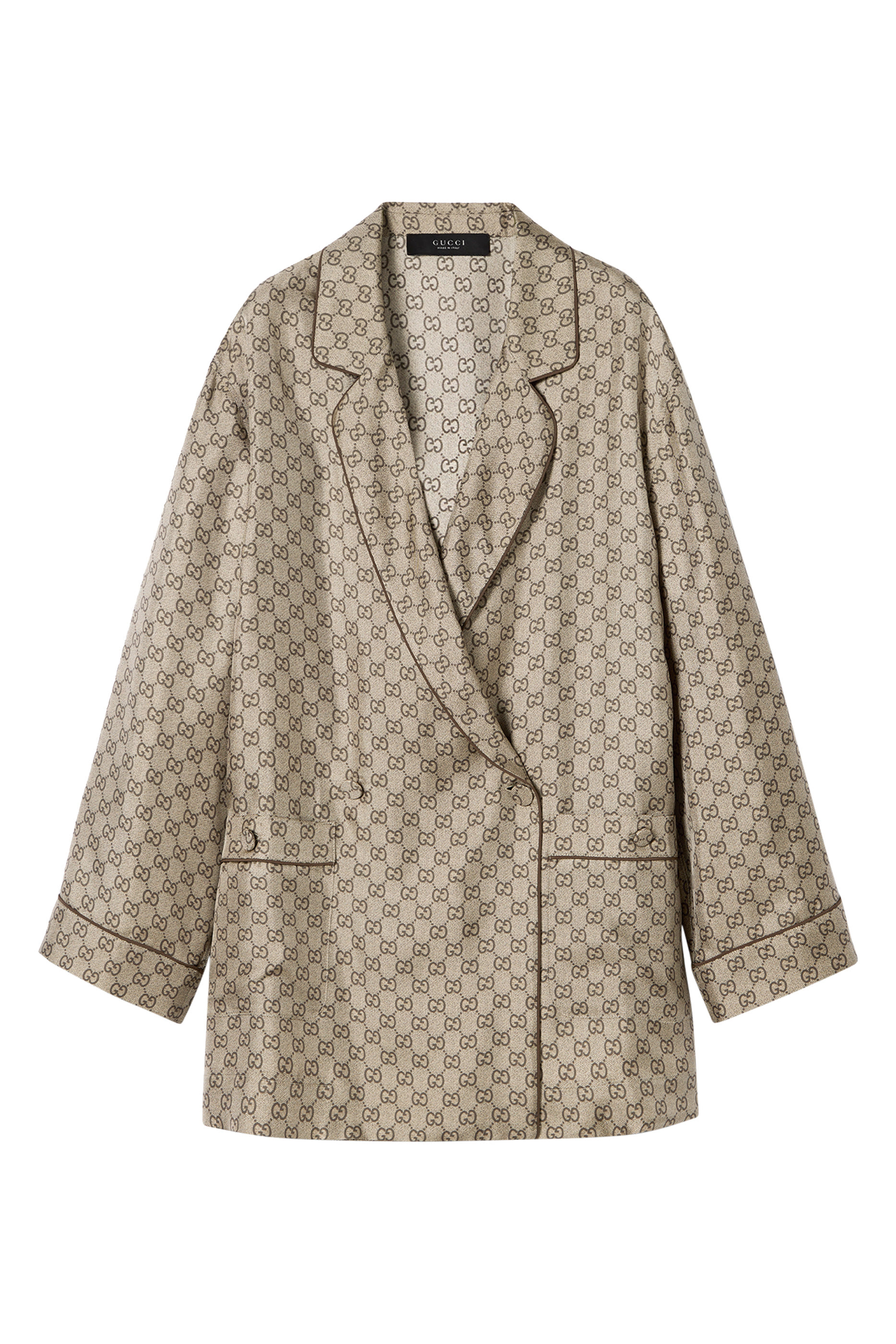 قميص حرير تويل مزين كليا بنقشة حرفي شعار الماركة