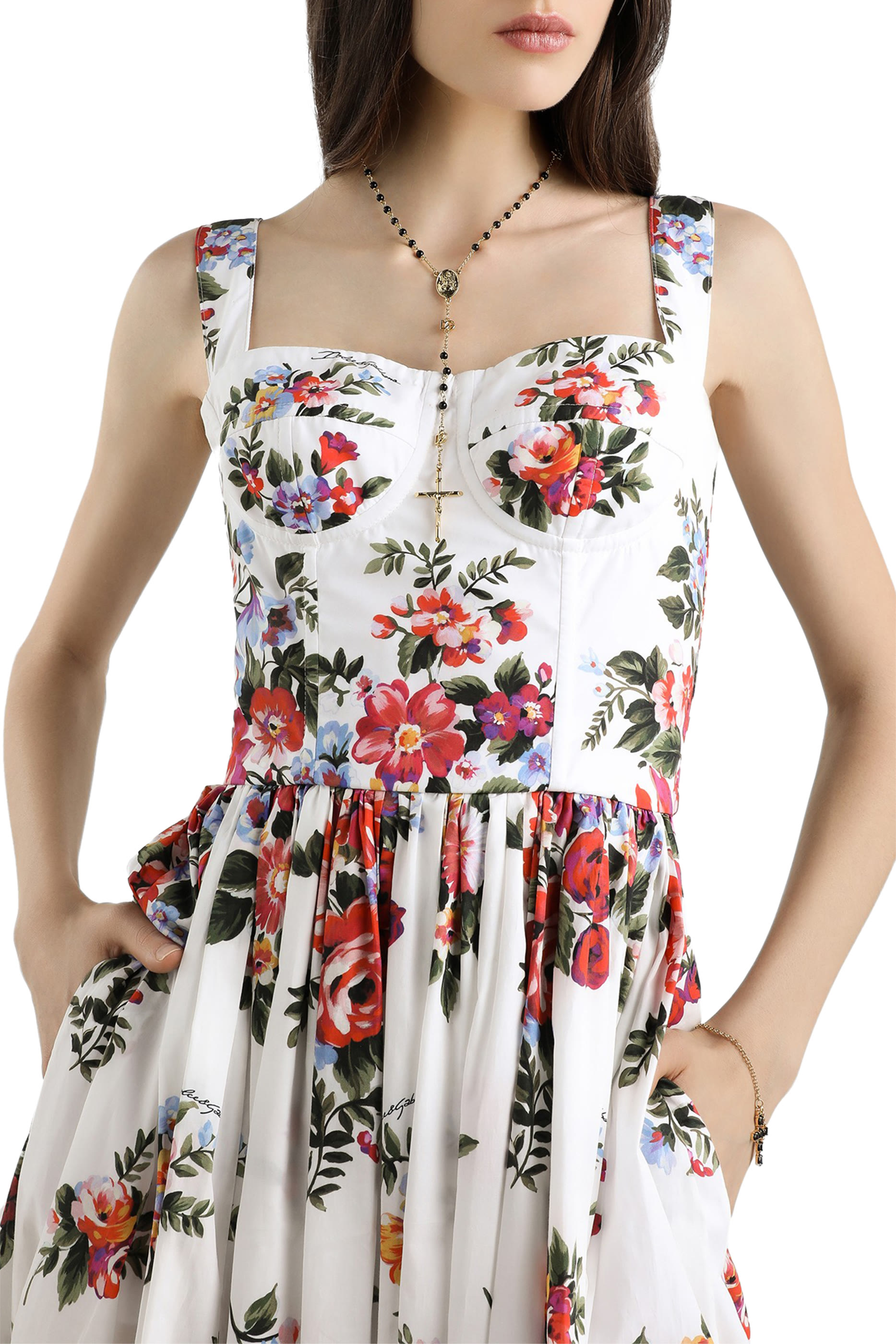 فستان متوسط الطول بنقشة زهور