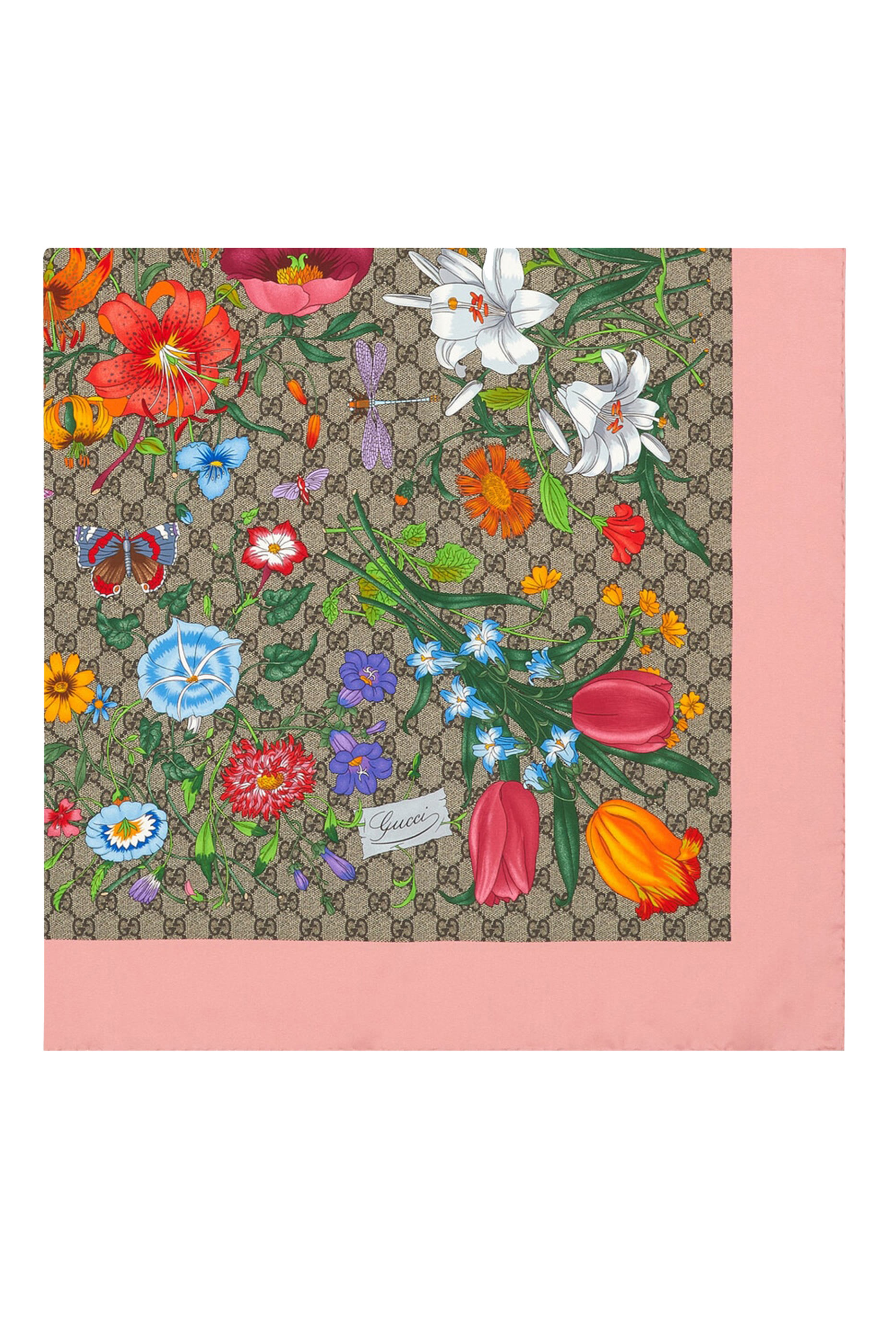 وشاح حرير بطبعة زهور وشعار GG