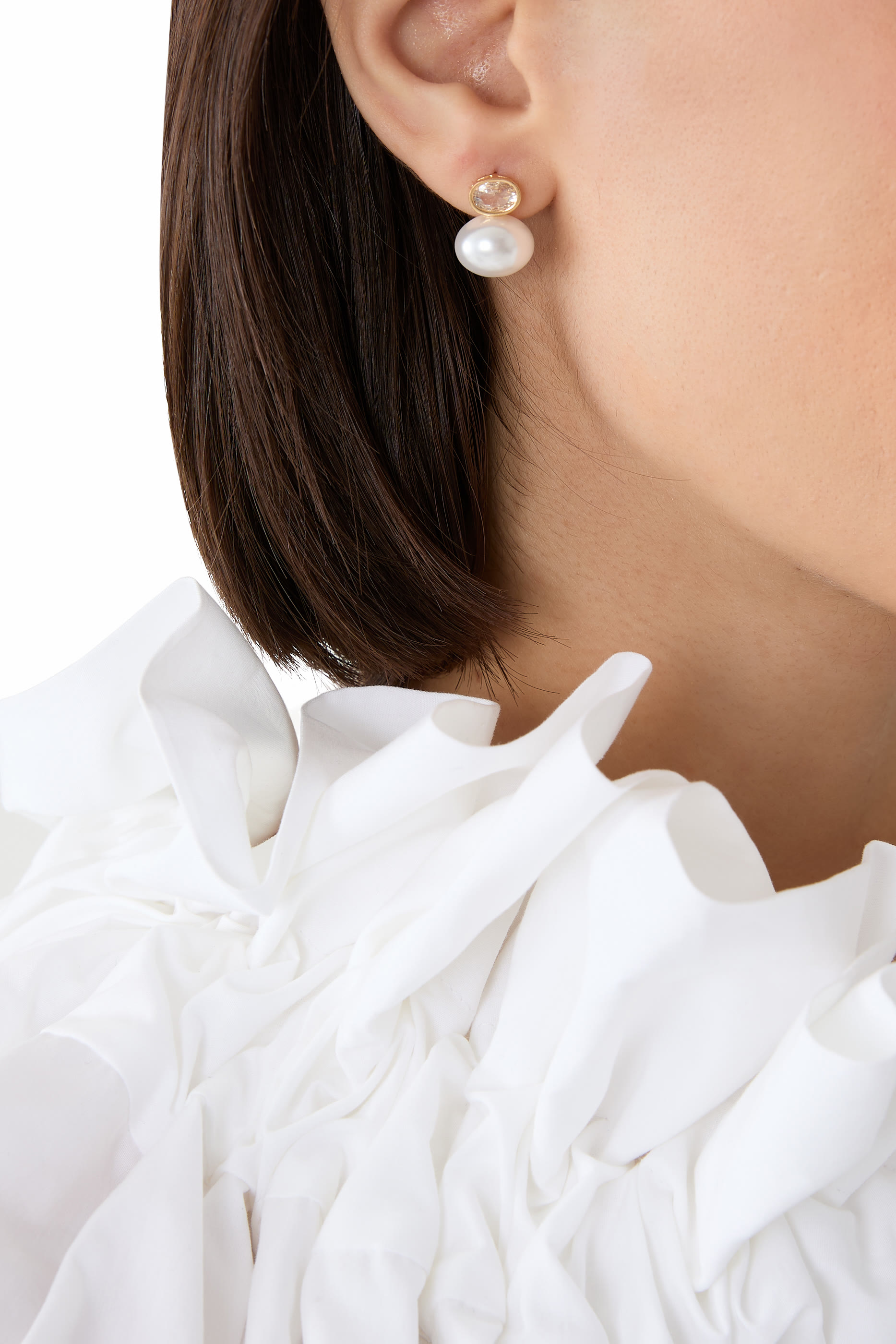 أقراط بايزل متدلية مرصعة بلؤلؤ مياه عذبة، فضة إسترلينية مطلية بذهب عيار 14