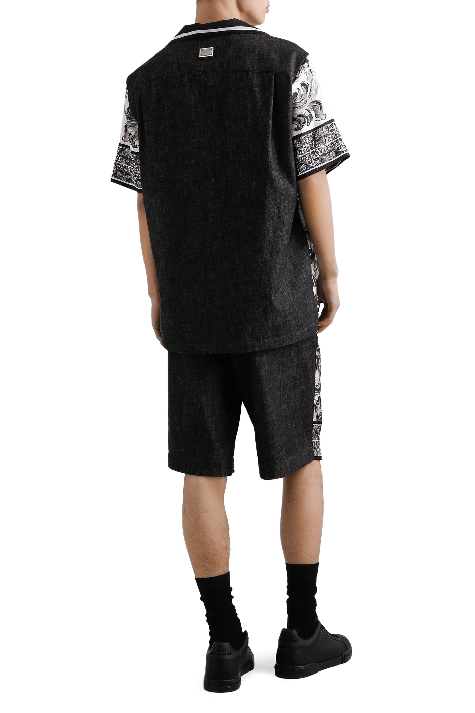 قميص بطبعات حرير وقطن دنيم