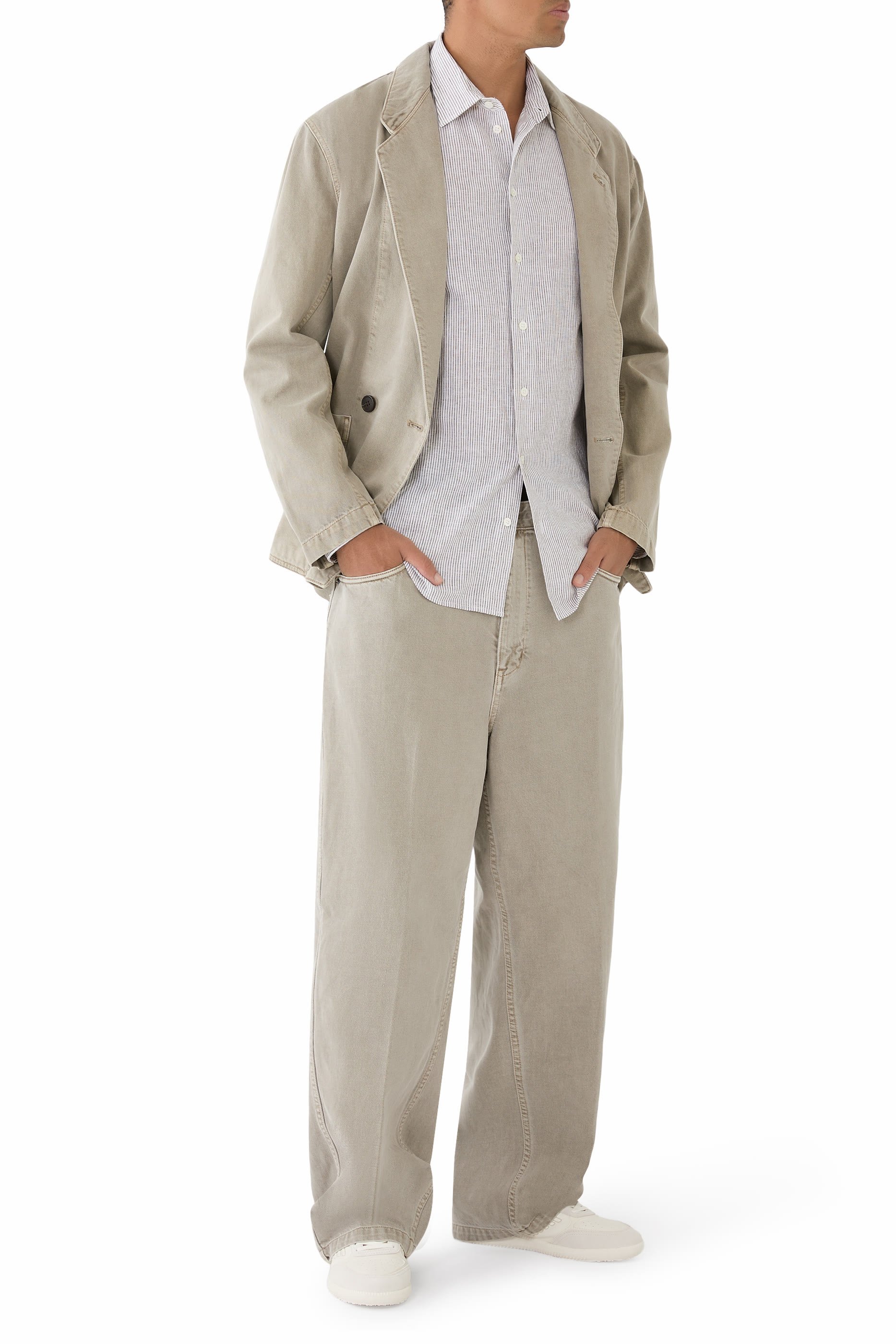 قميص مخطط مزيج قماش قنب وكتان