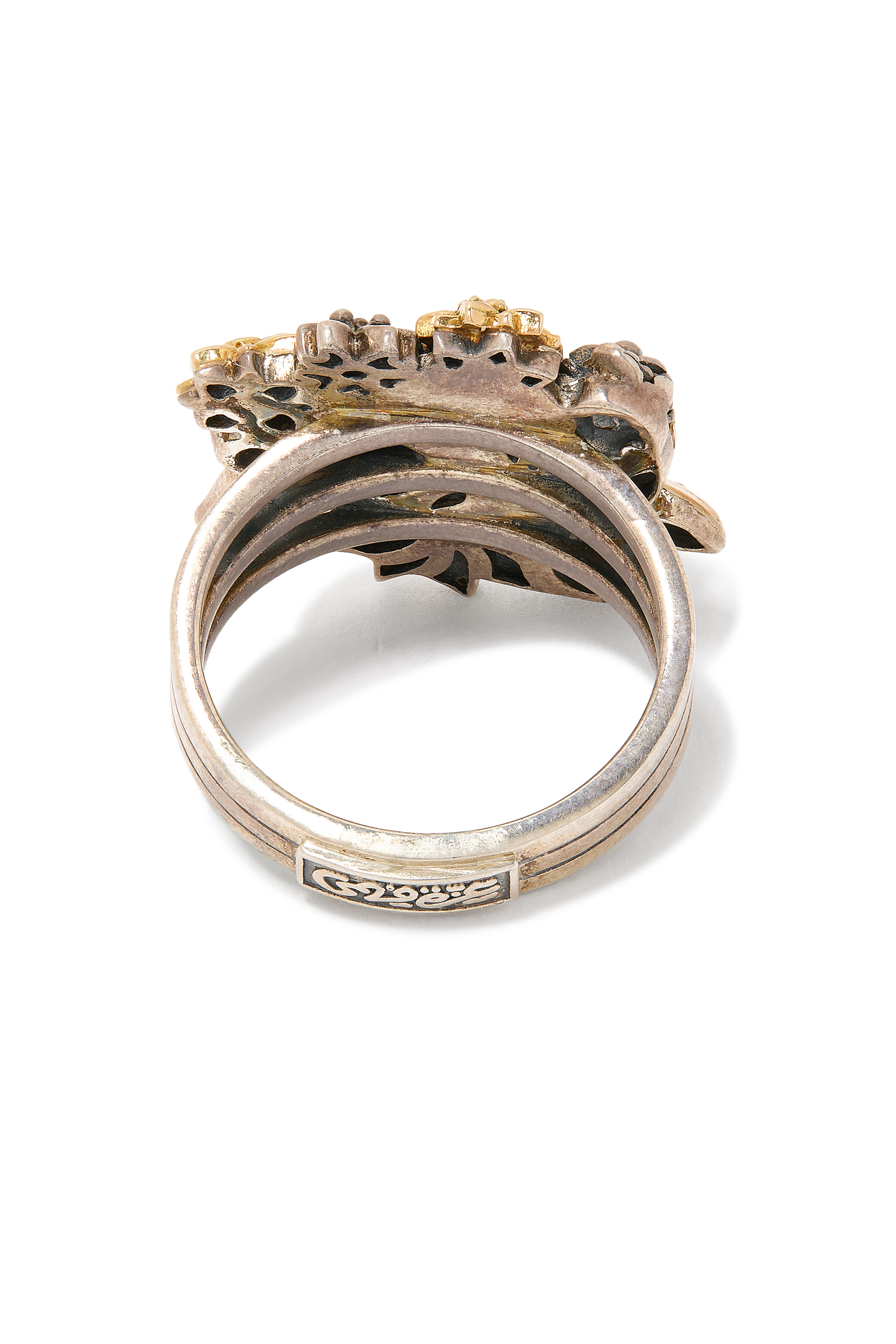 خاتم بلسينج مرصع باللؤلؤ الطبيعي والياقوت  فضة إسترلينية وذهب أصفر عيار 18