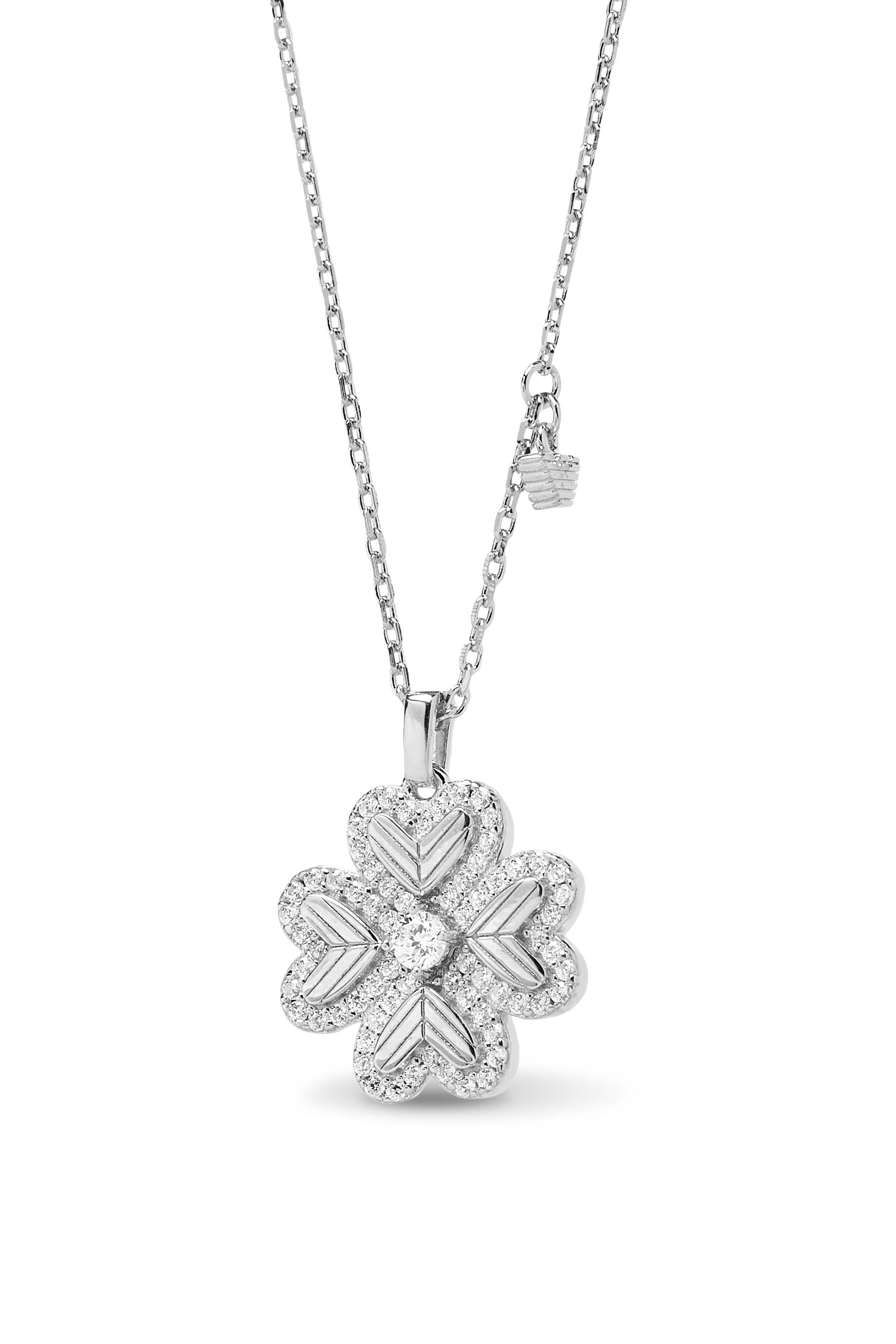 قلادة بدلاية بتصميم برسيم بأربع أوراق، فضة إسترلينية
