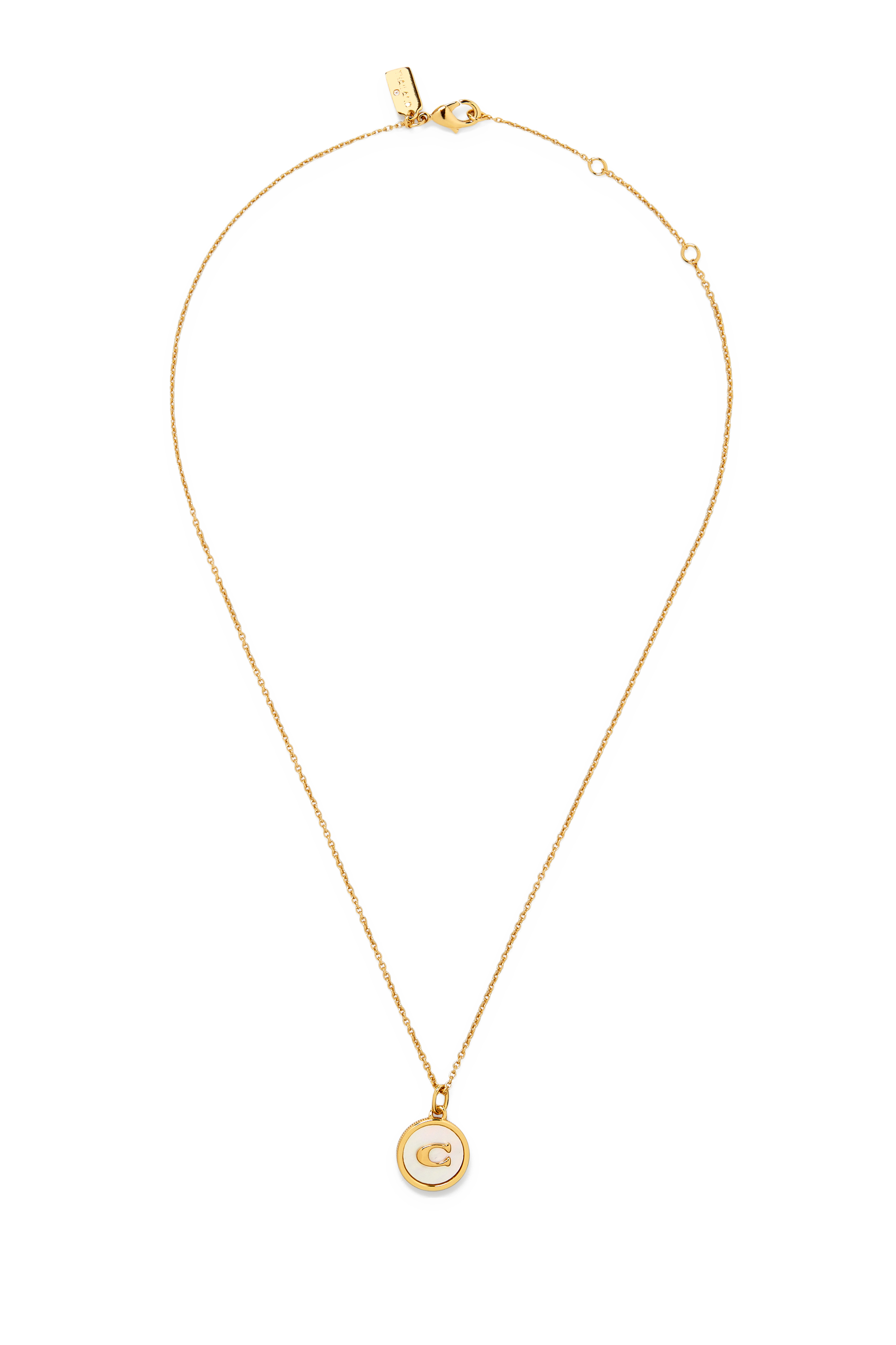 قلادة بدلاية بتصميم دائري بشعار الماركة مرصعة بعرق لؤلؤ