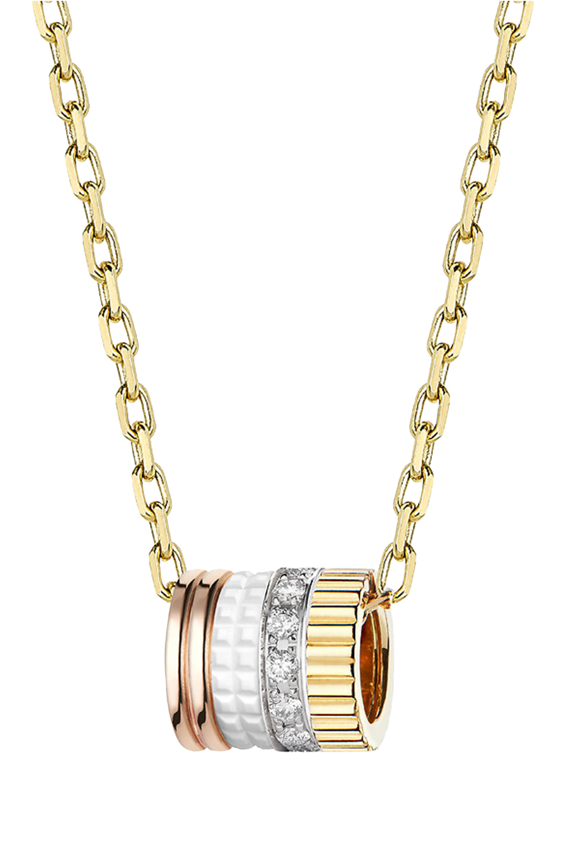 قلادة إصدار كاتر بحلية صغيرة مزينة بالسيراميك الأبيض  ذهب أبيض وذهب أصفر وذهب وردي عيار 18