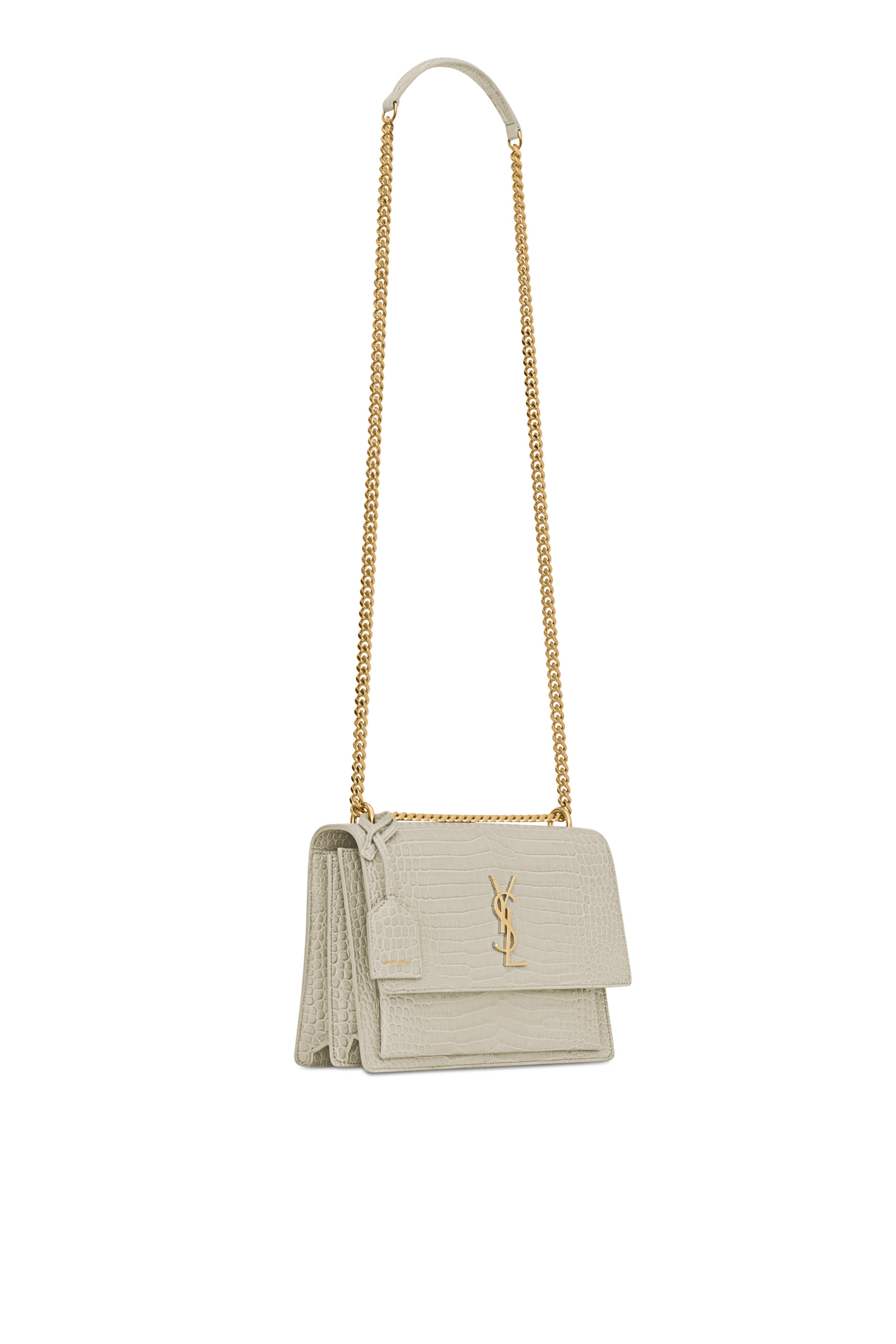 حقيبة سن ست متوسطة جلد لامع بنقشة جلد التمساح