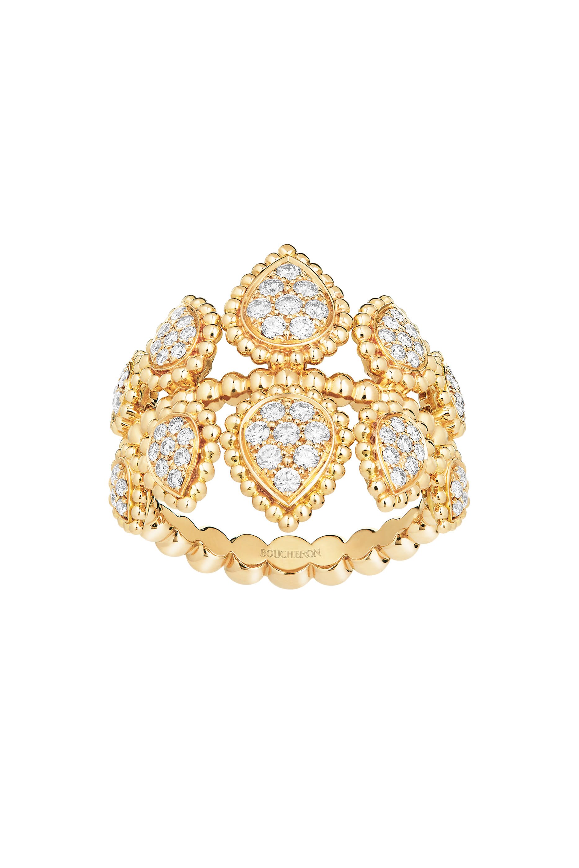 خاتم سيربينت بوهيم بحلي متعددة مرصع بالماس، ذهب أصفر عيار 18