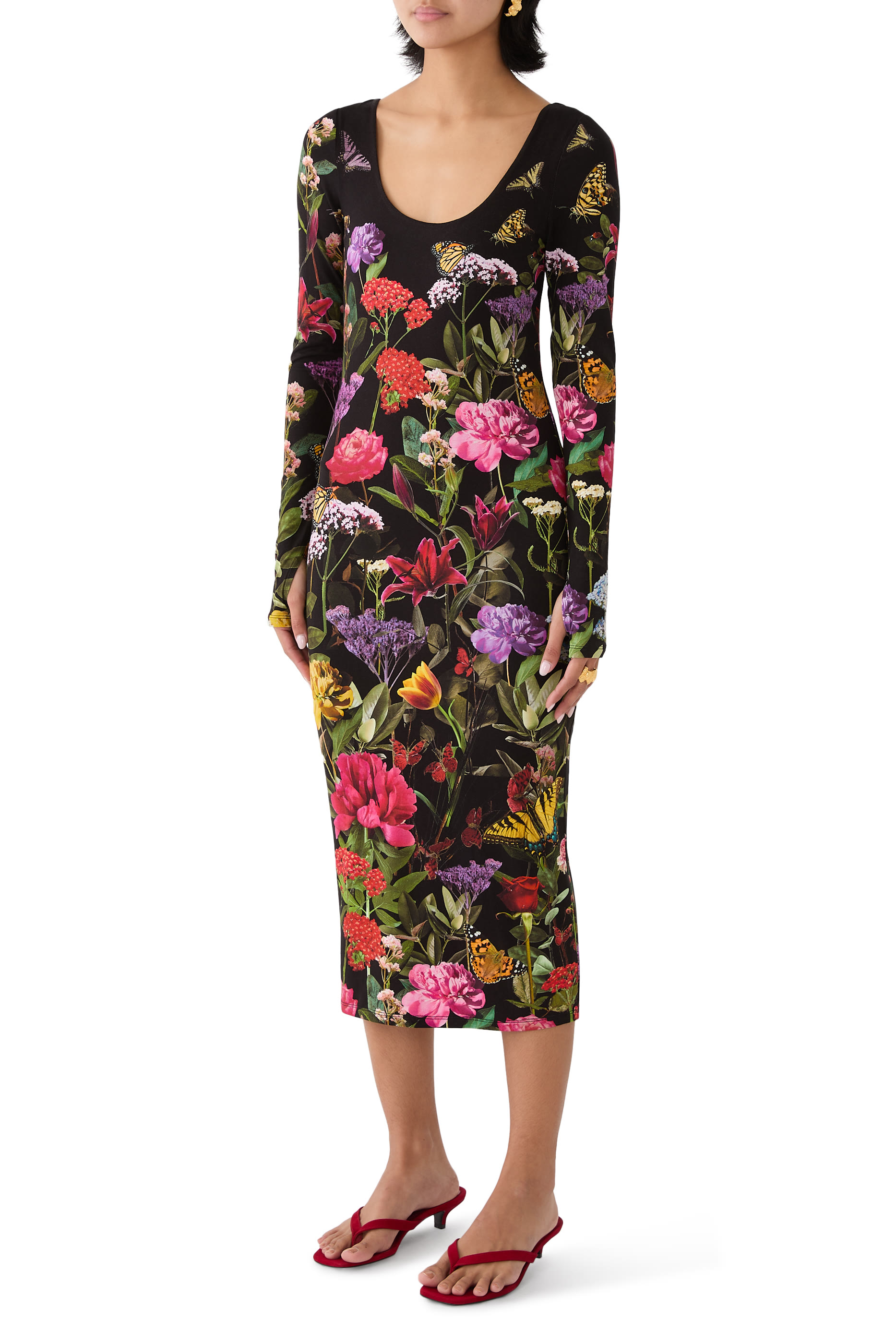 فستان ديلورا بطبعات زهور متوسط الطول