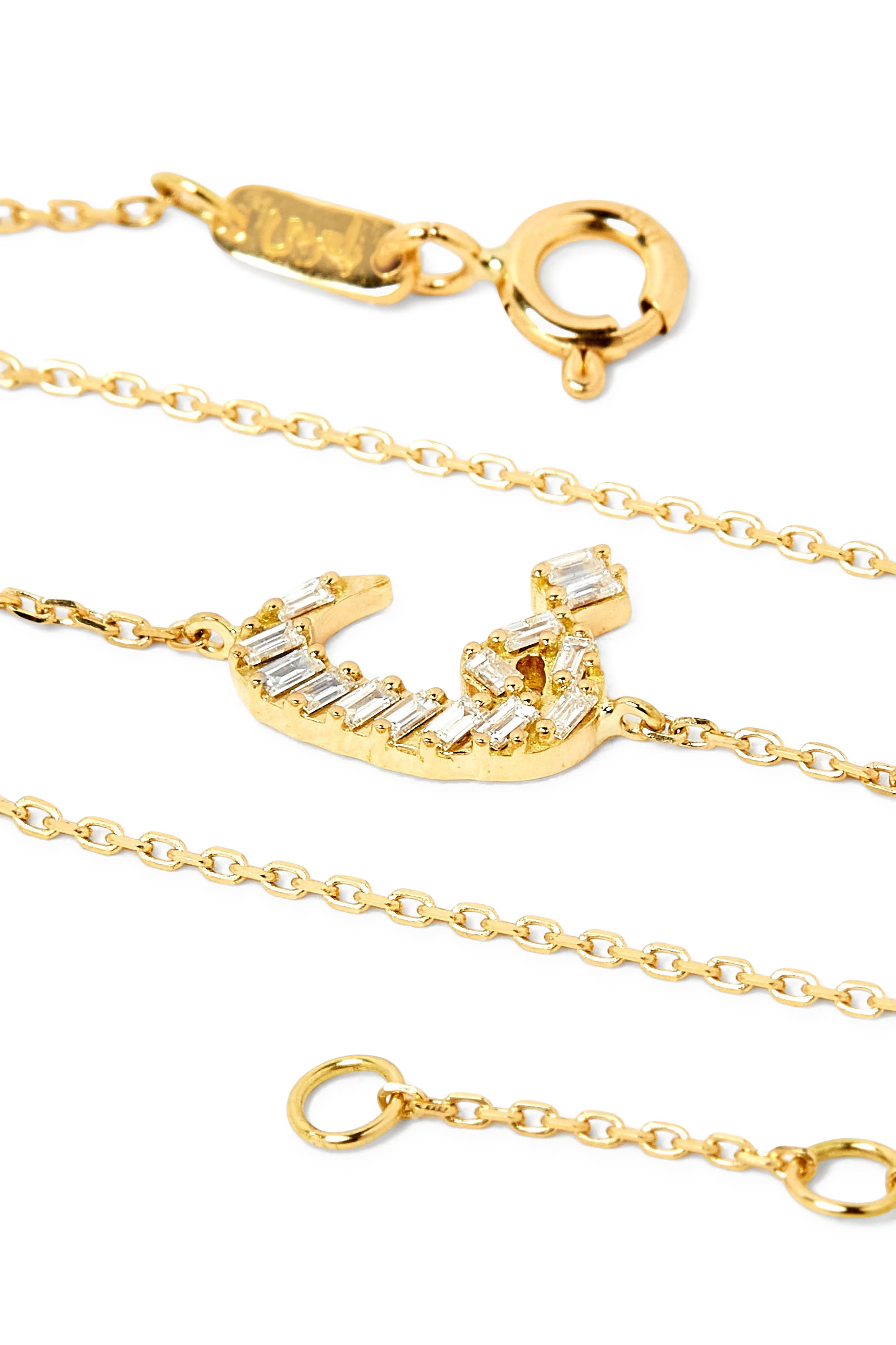 سوار أولا بحلية حرف عربي "ف"مرصعة بماس مستطيل ذهب أصفر عيار 18