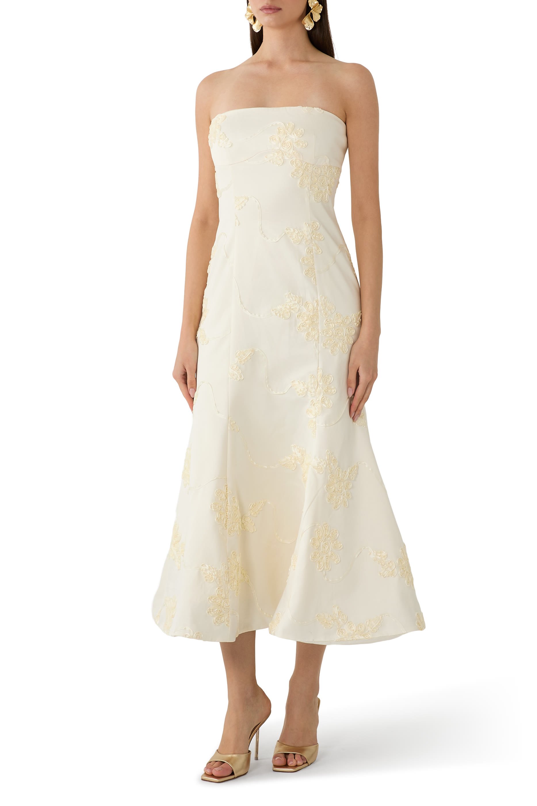 Bridal Floral-Appliqu&eacute; Midi Dress