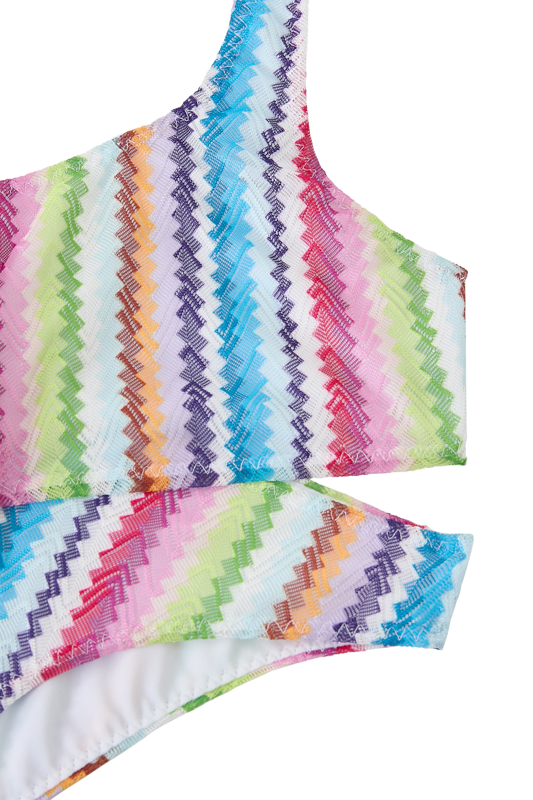 بيكيني بطبعة خطوط متعرجة وكتف واحد مكشوف