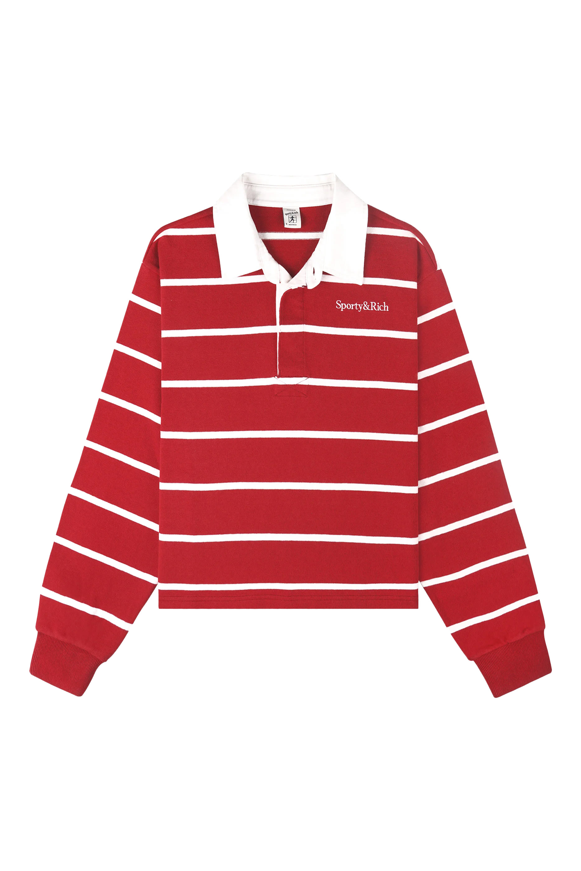 كنزة بولو رغبي قصيرة بشعار الماركة بخط سيريف