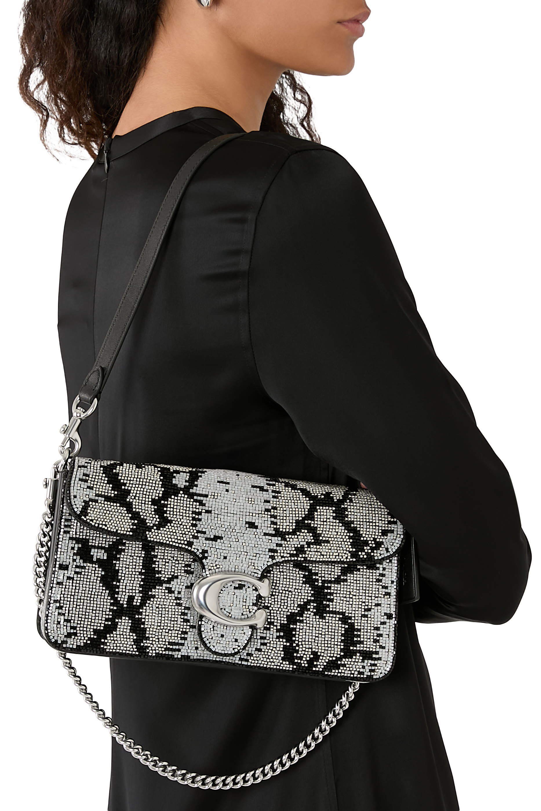 حقيبة كتف تابي 26 بنقشة جلد الثعبان وخرز