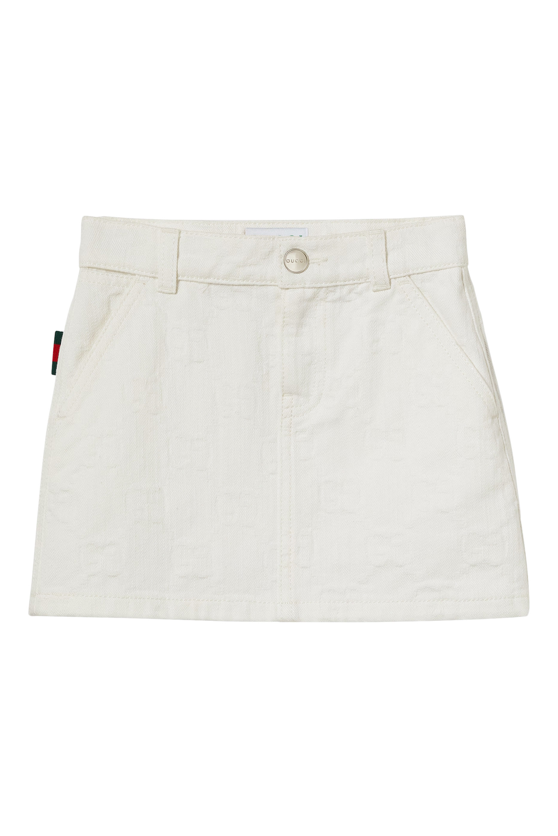 تنورة دنيم بشريط ويب نقشة حرفي شعار الماركة للأطفال