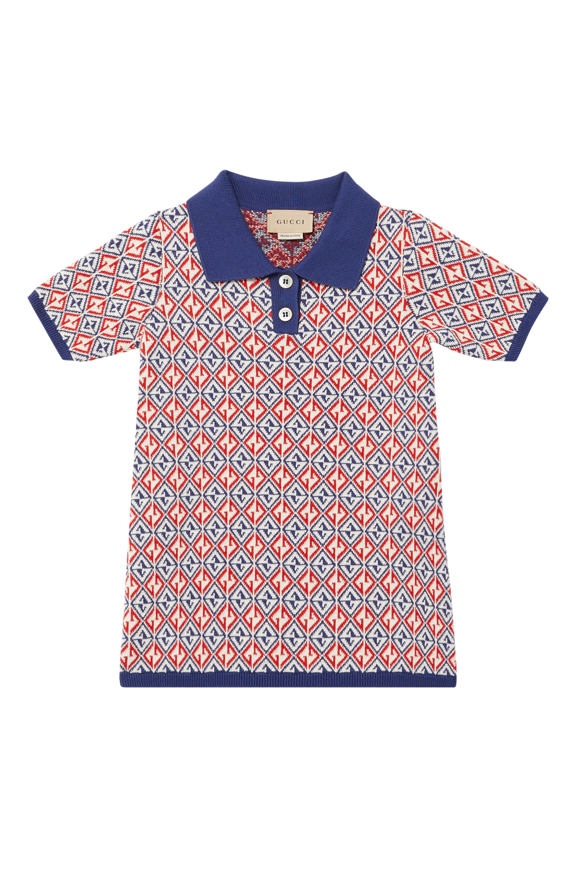 فستان قطن بنقشة معينات بشعار الماركة من الجاكار للأطفال