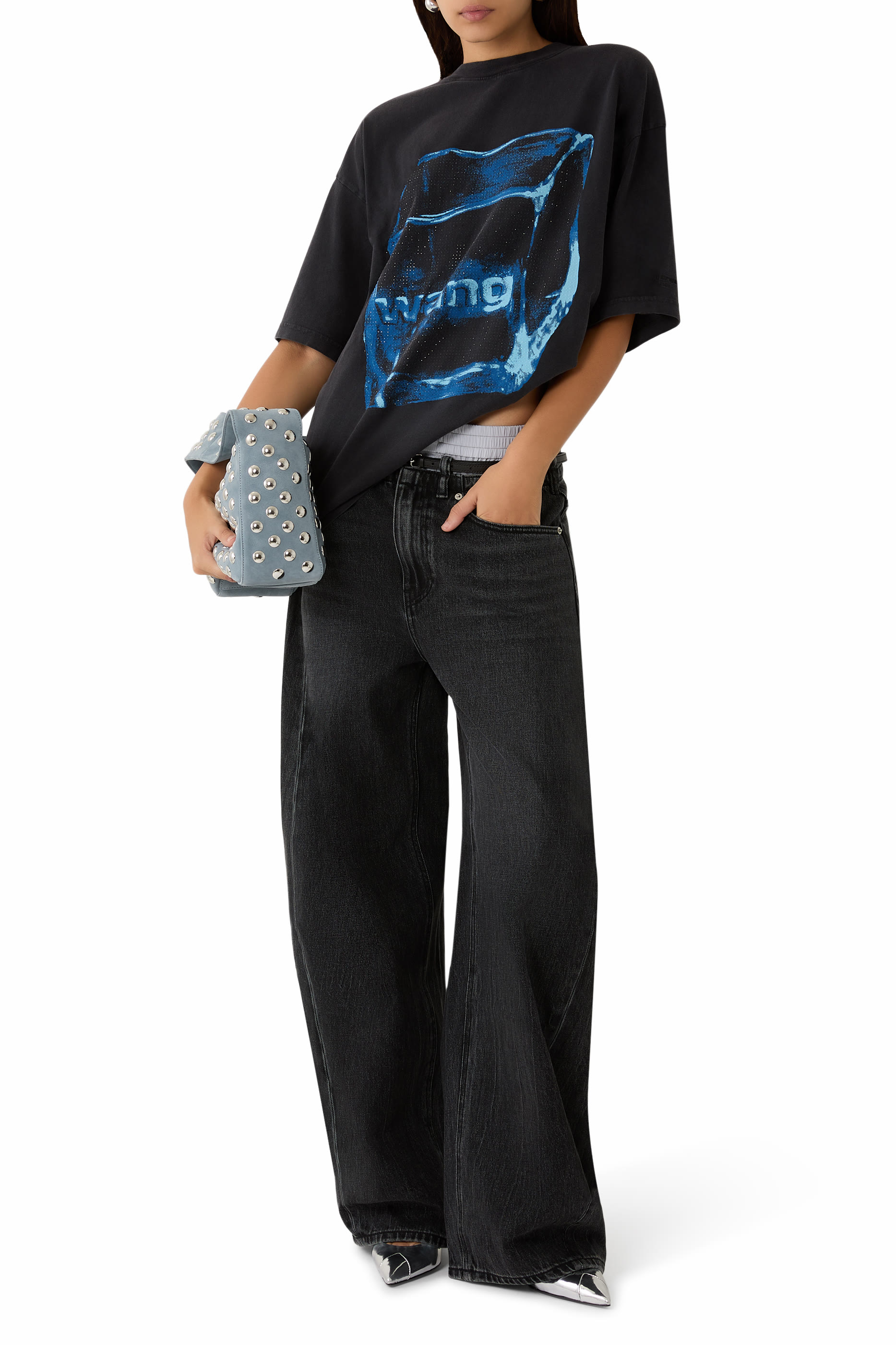 تيشيرت بنقشة غرافيكية بكريستال