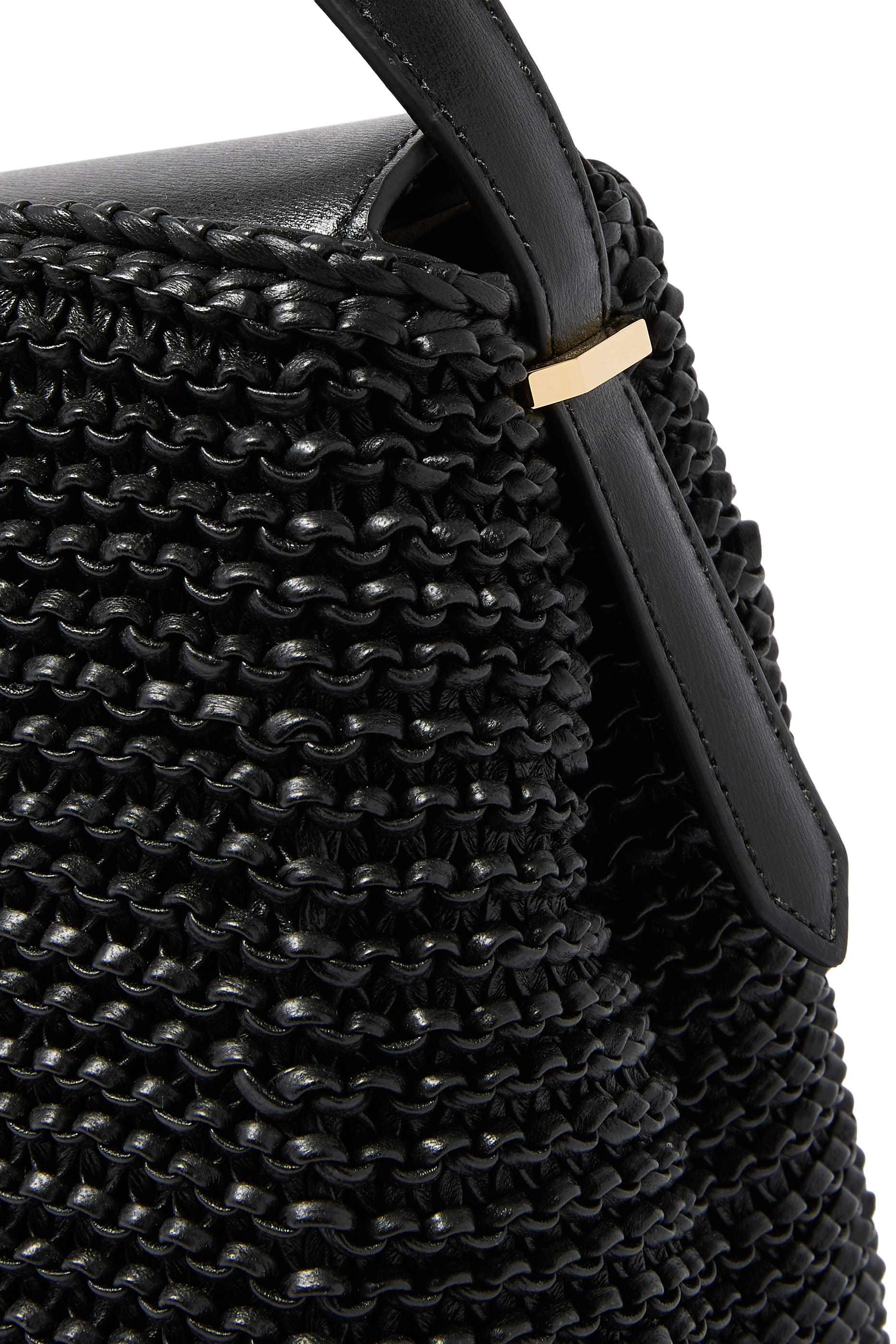 حقيبة يد بإغلاق على شكل حرف T جلد منسوج