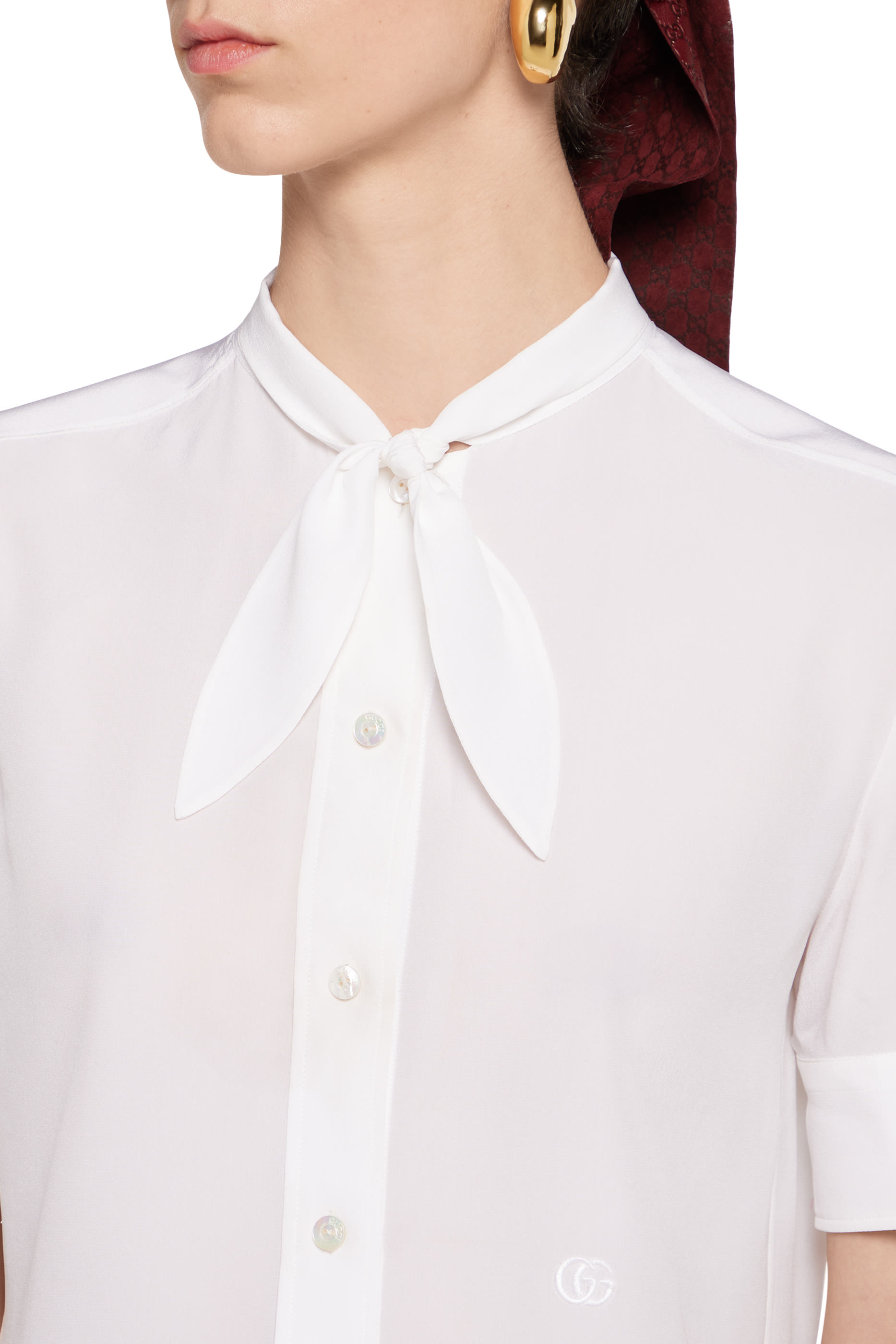 Logo Embroidered Silk Crêpe de Chine Shirt