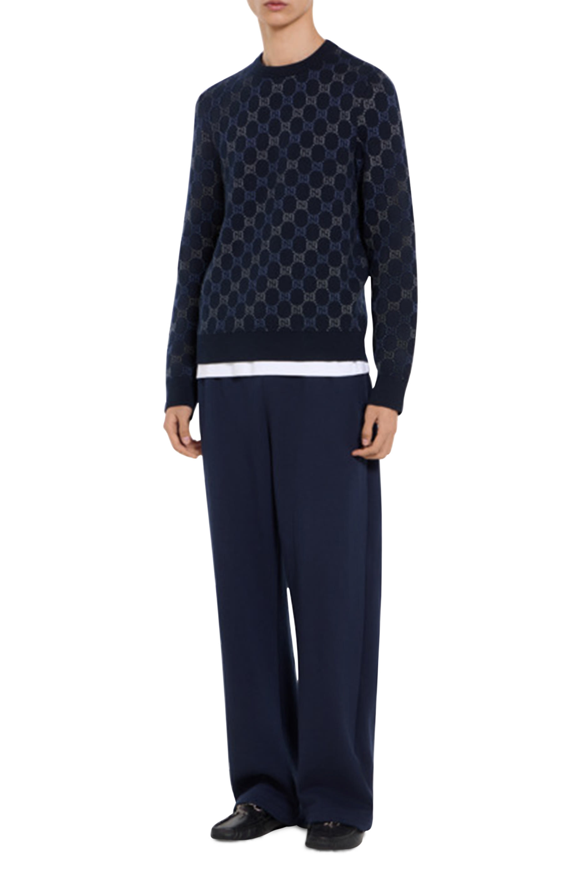 كنزة بنقشة حرفي شعار الماركة نسيج صوف مزدوج