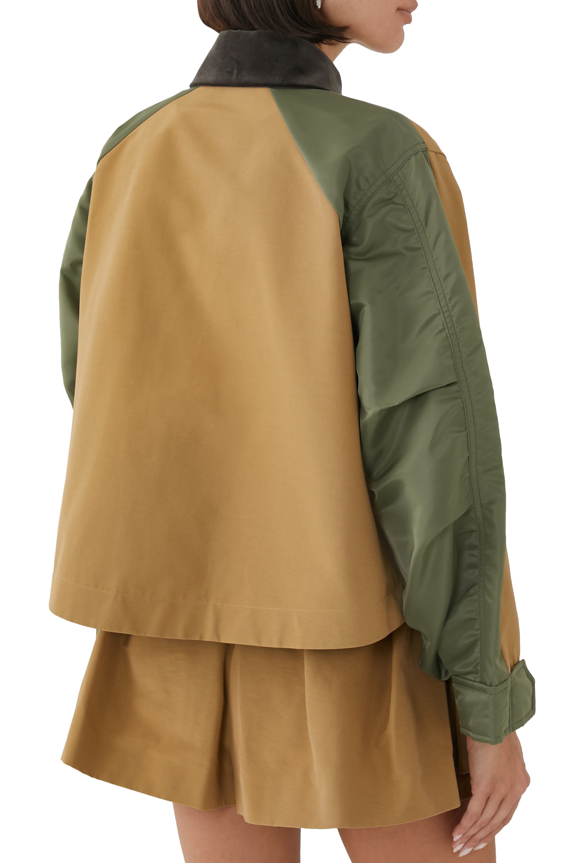 جاكيت بسحاب نايلون تويل و قماش بارز الملمس