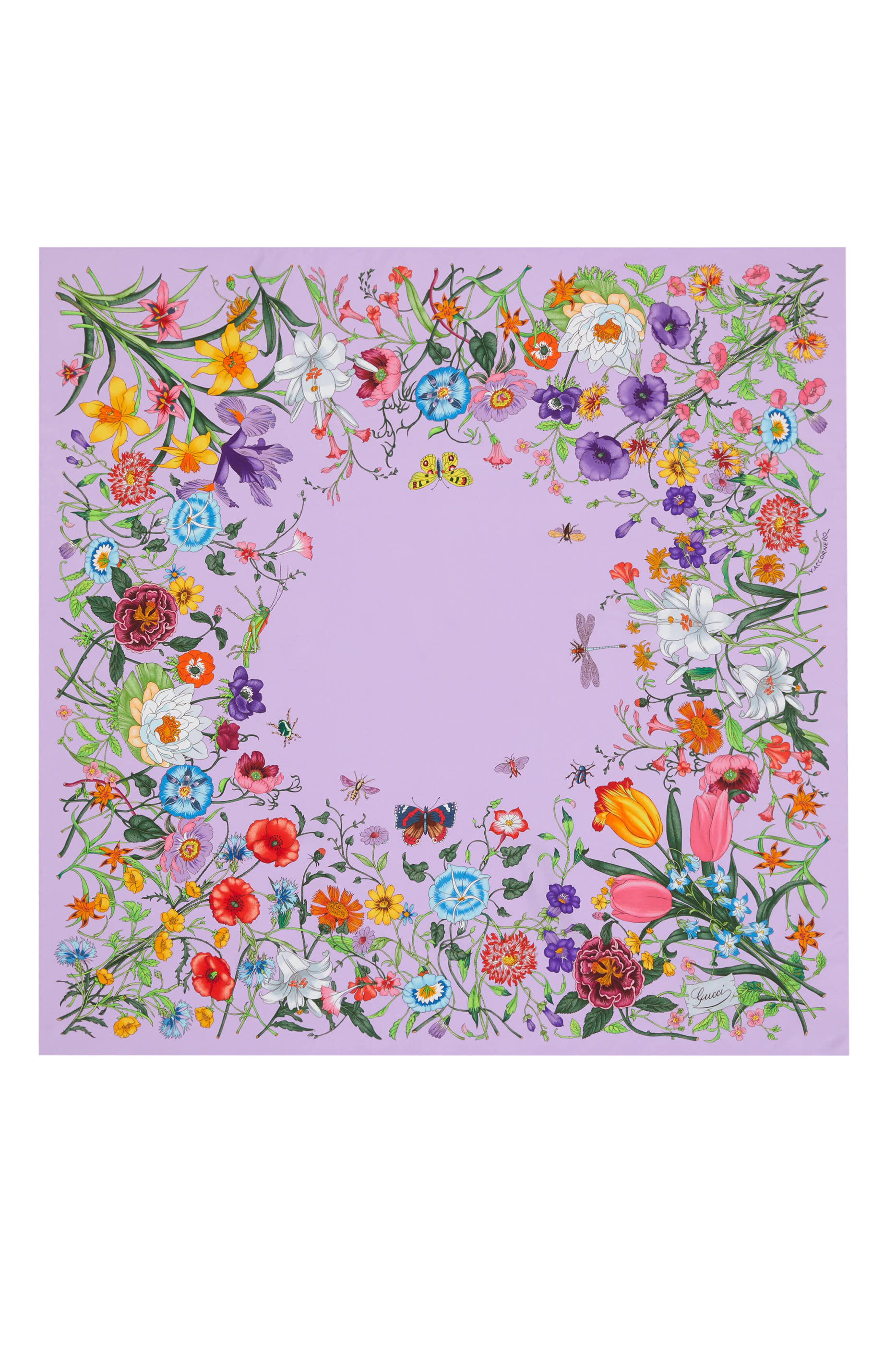 وشاح حرير بطبعات زهور