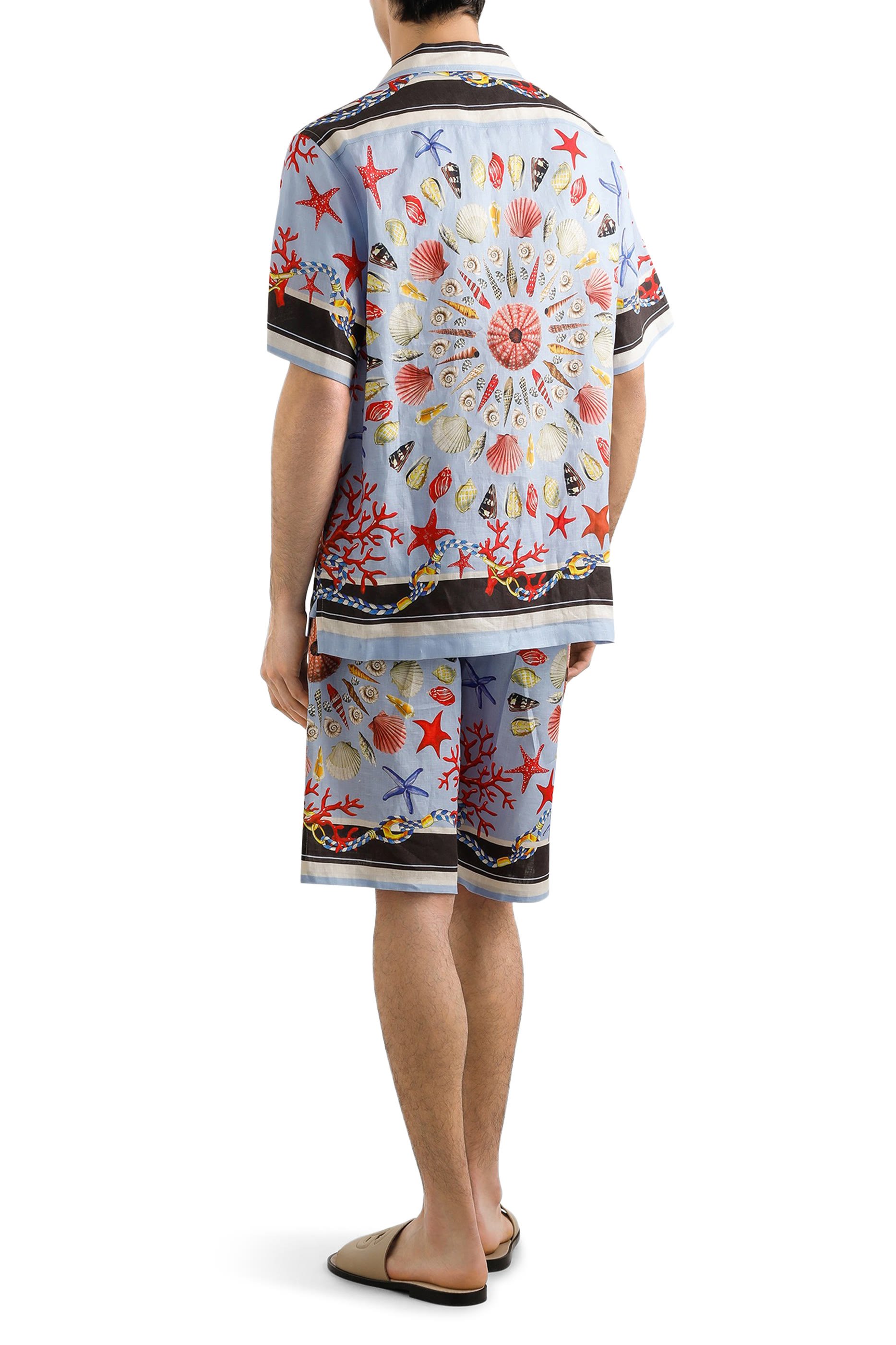 قميص هاواي بنقشة صدف قماش قنب وكتان