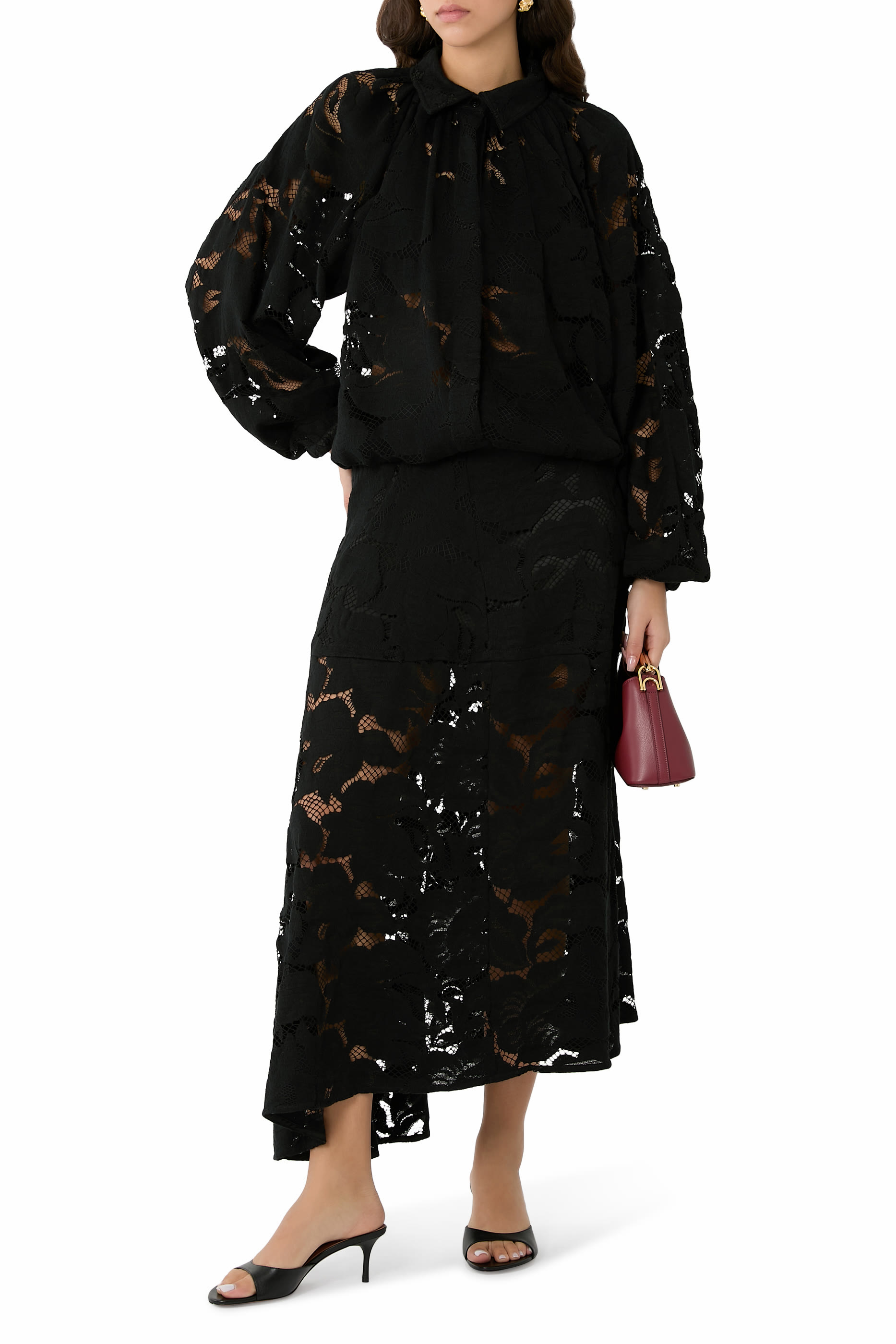 Asymmetric Midi Lace Skirt