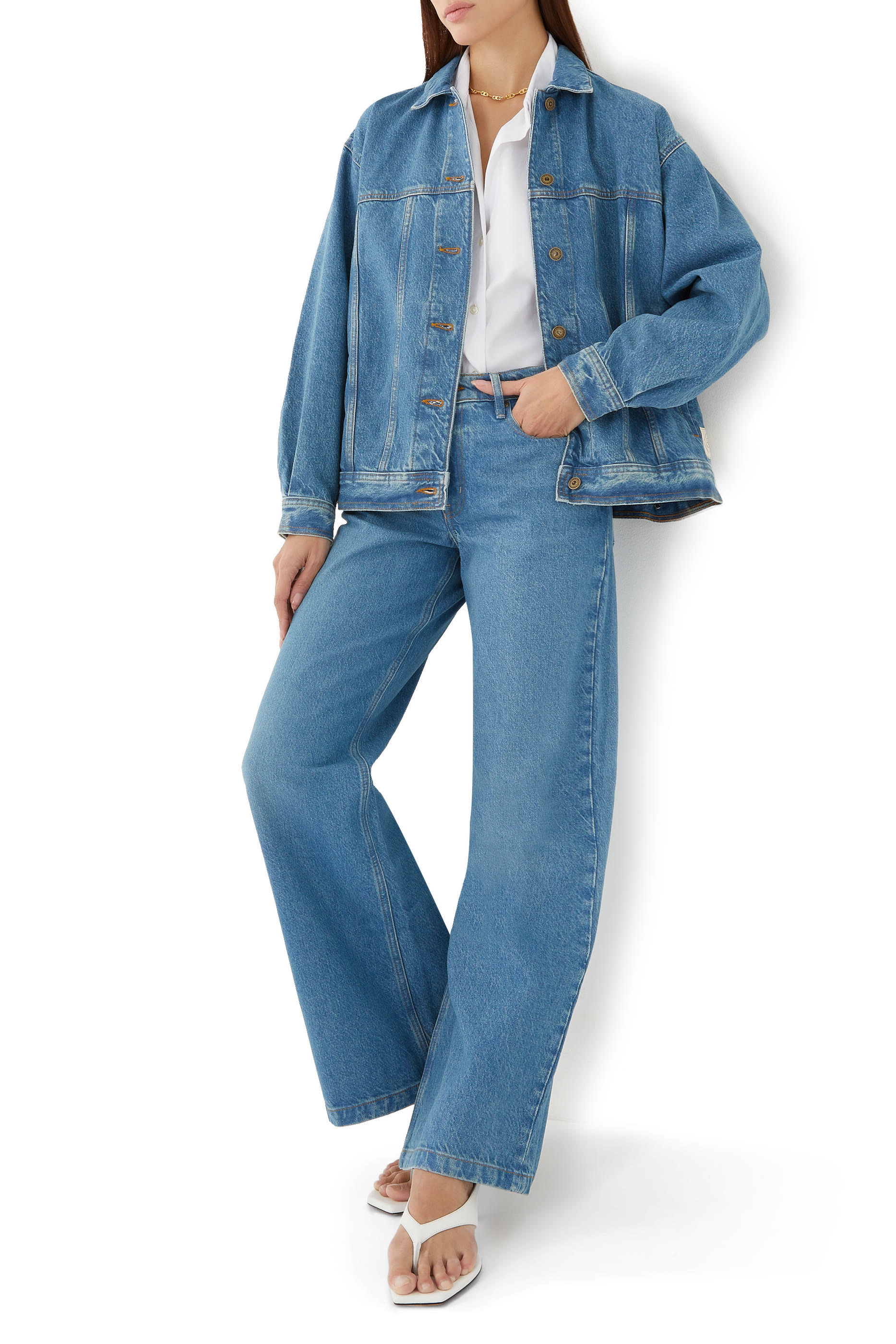 بنطال جينز ميمي بقصة ساق واسعة