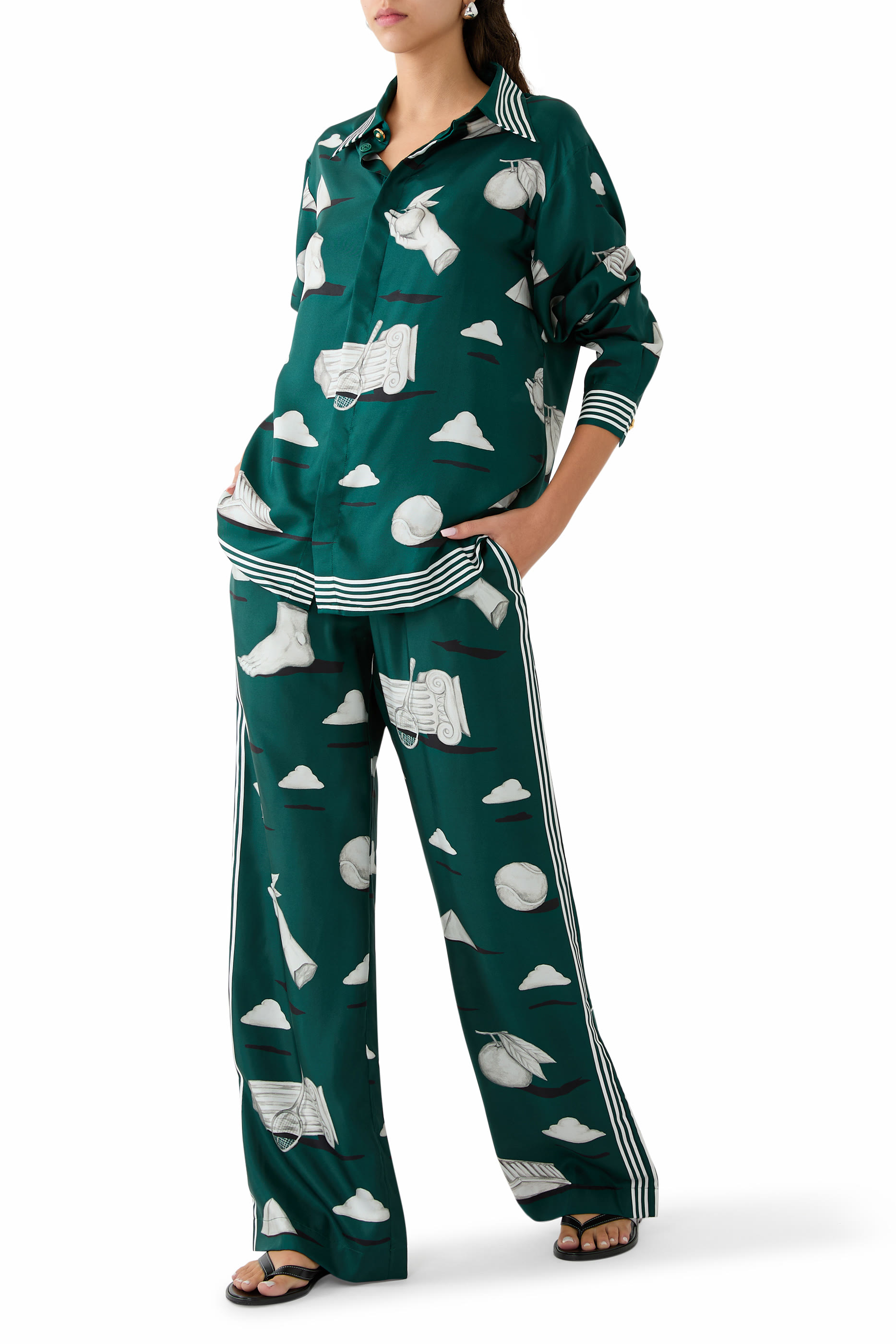 بنطال بنقشة تجريدية حرير