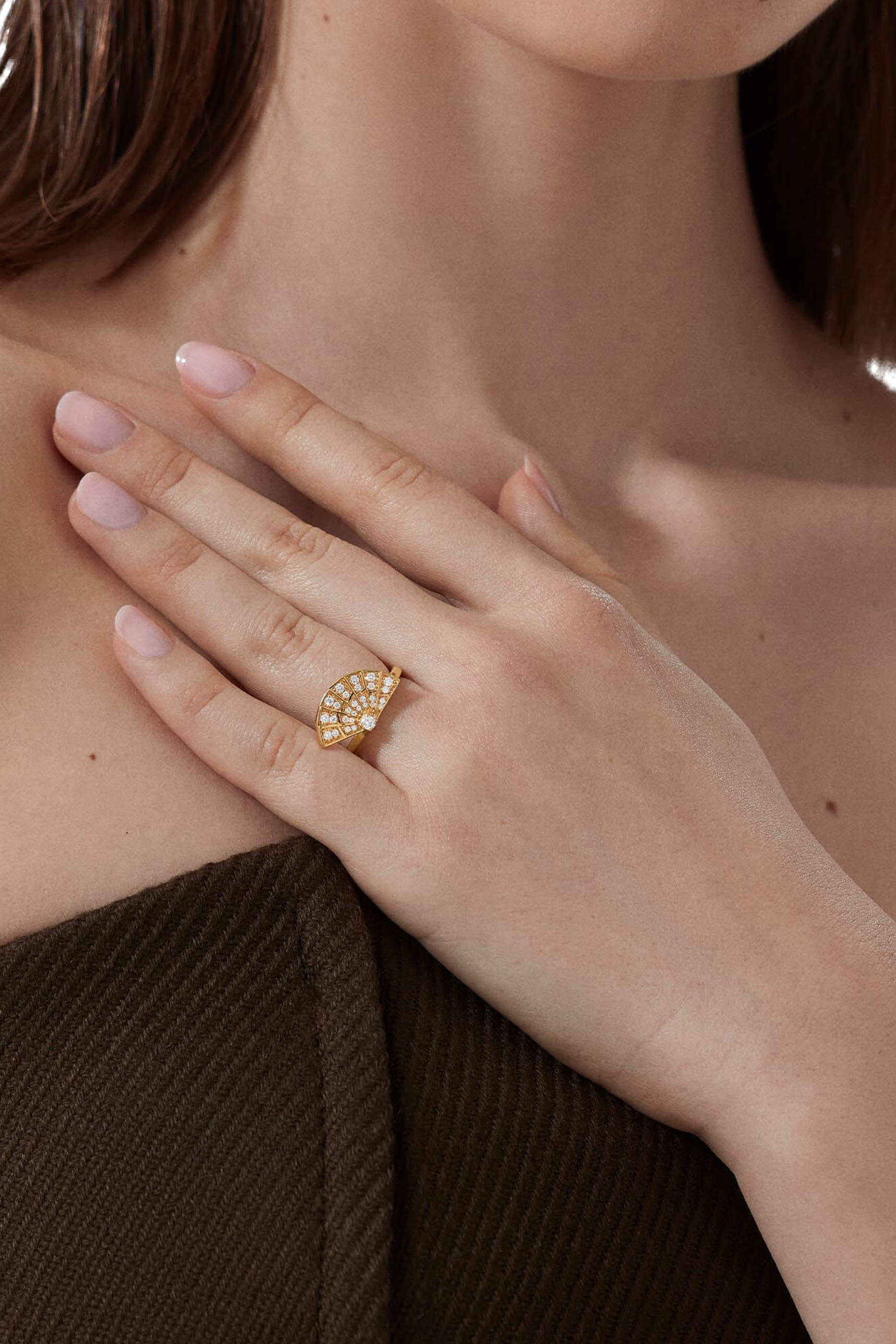 خاتم فانفير سيمفوني مرصع بالماس ذهب أصفر عيار 18