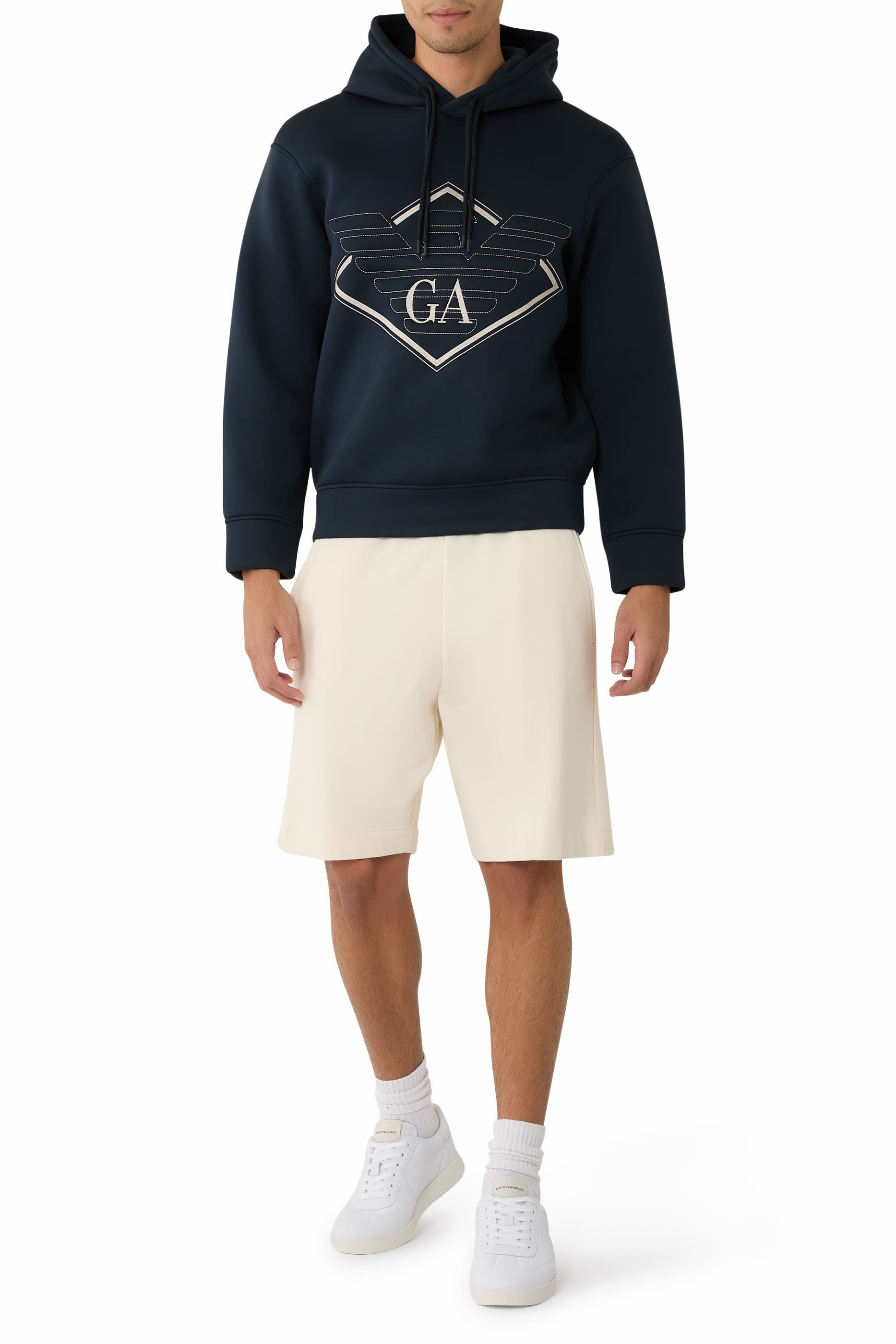 سويت شيرت بغطاء رأس وشعار الماركة بحجم كبير جيرسيه مزدوج