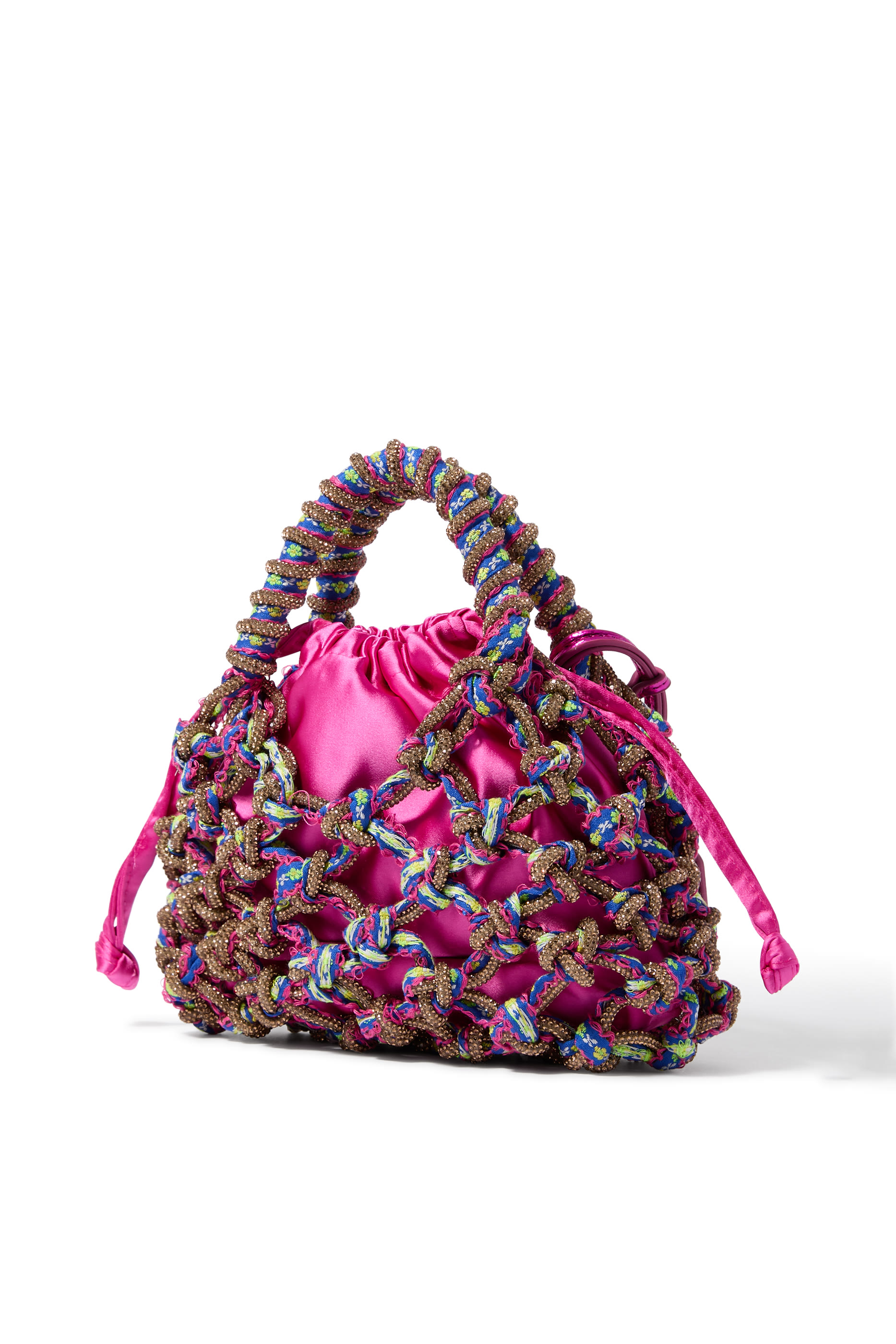 حقيبة ماكرميه صغيرة مرصعة بكريستال