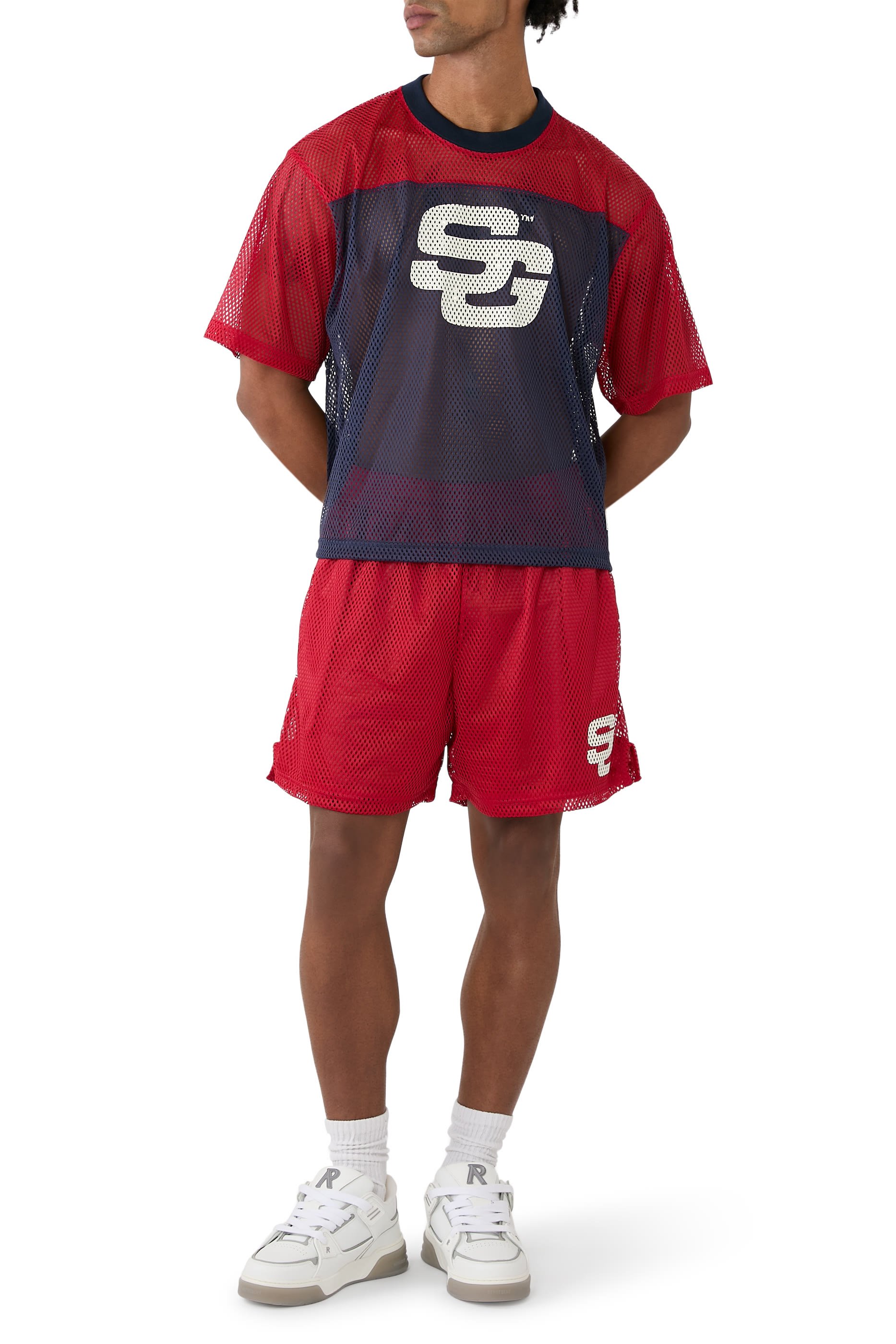 بلوزة بتصميم متباين قماش شبكي