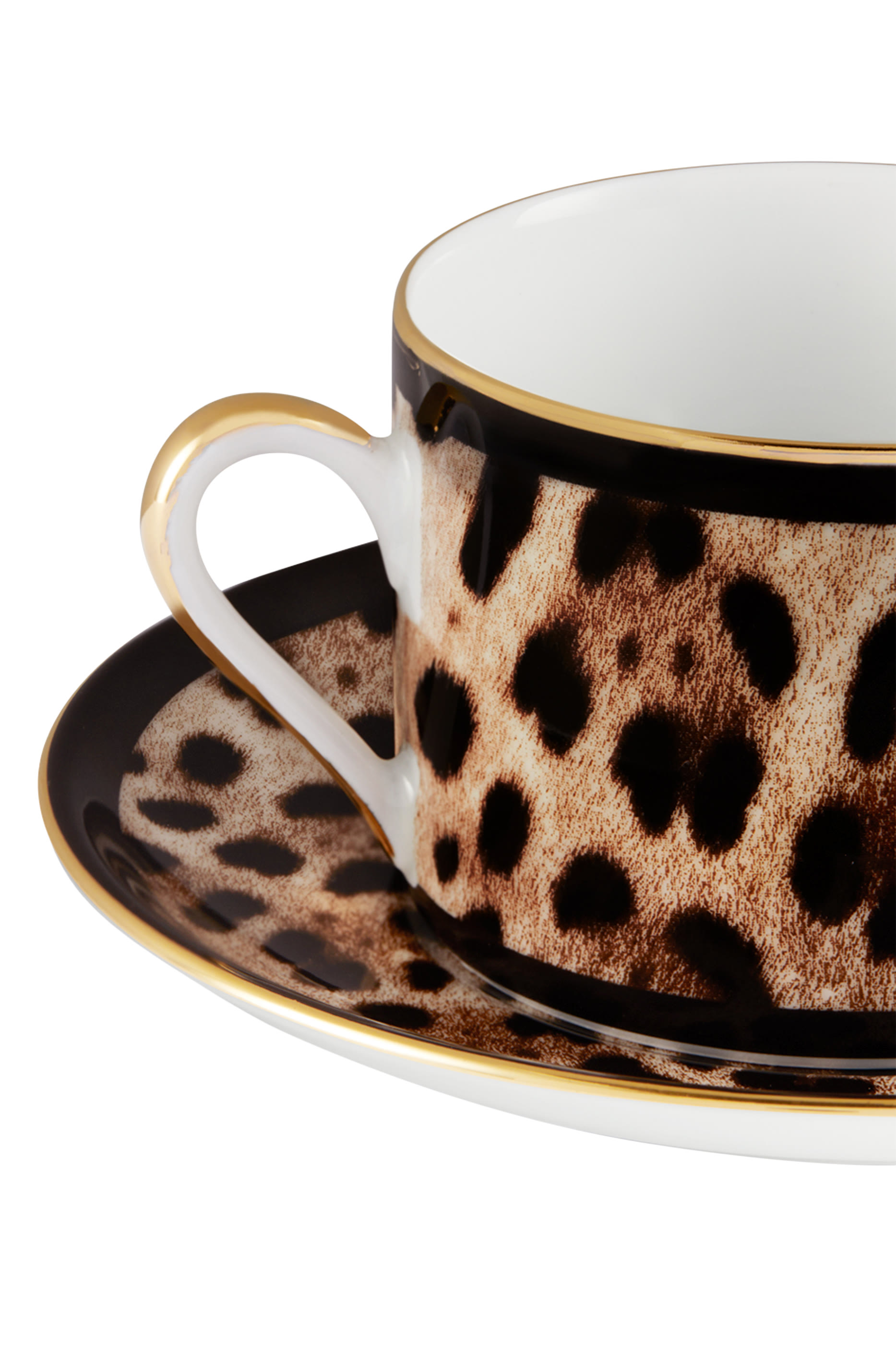 طقم فنجان شاي وطبق بنقشة جلد فهد