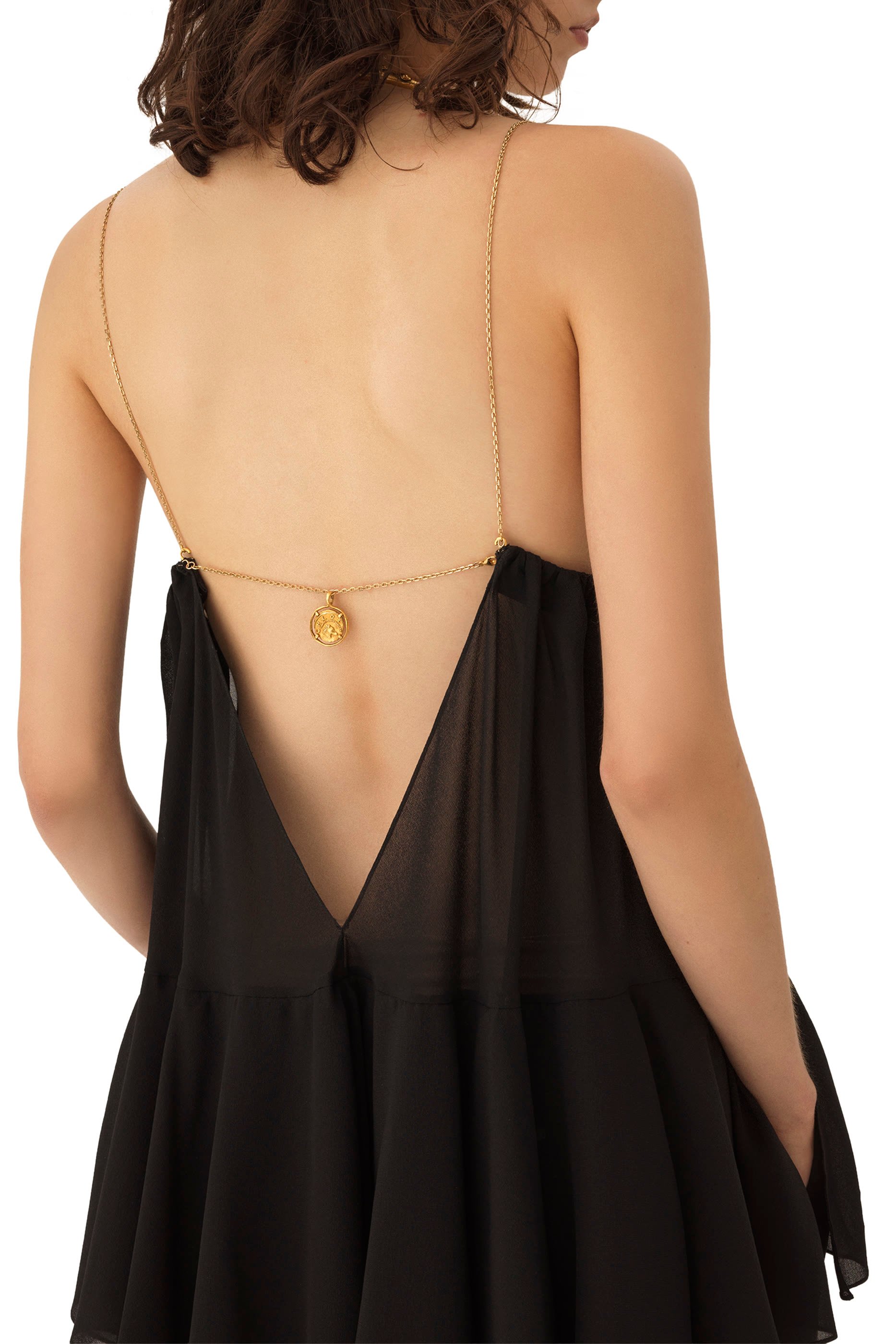 فستان جورجيت طويل بلا أكمام حرير