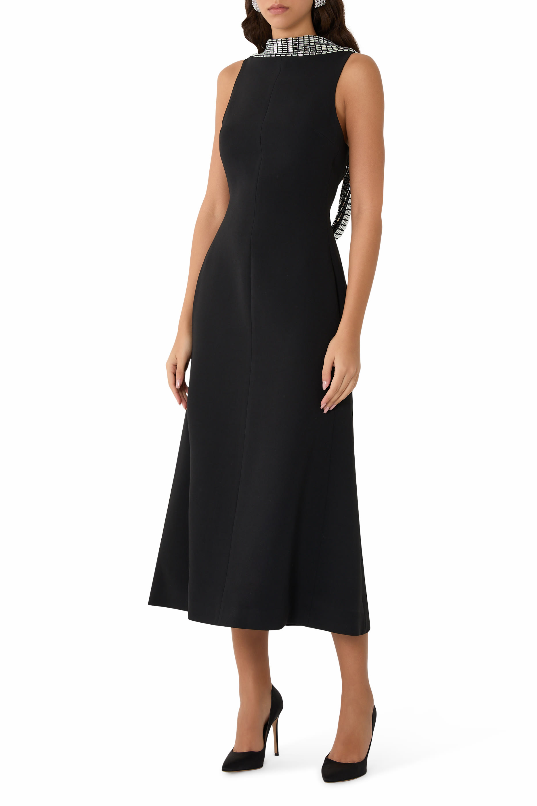 Crystal Rhinestone Embellished Midi Dress 