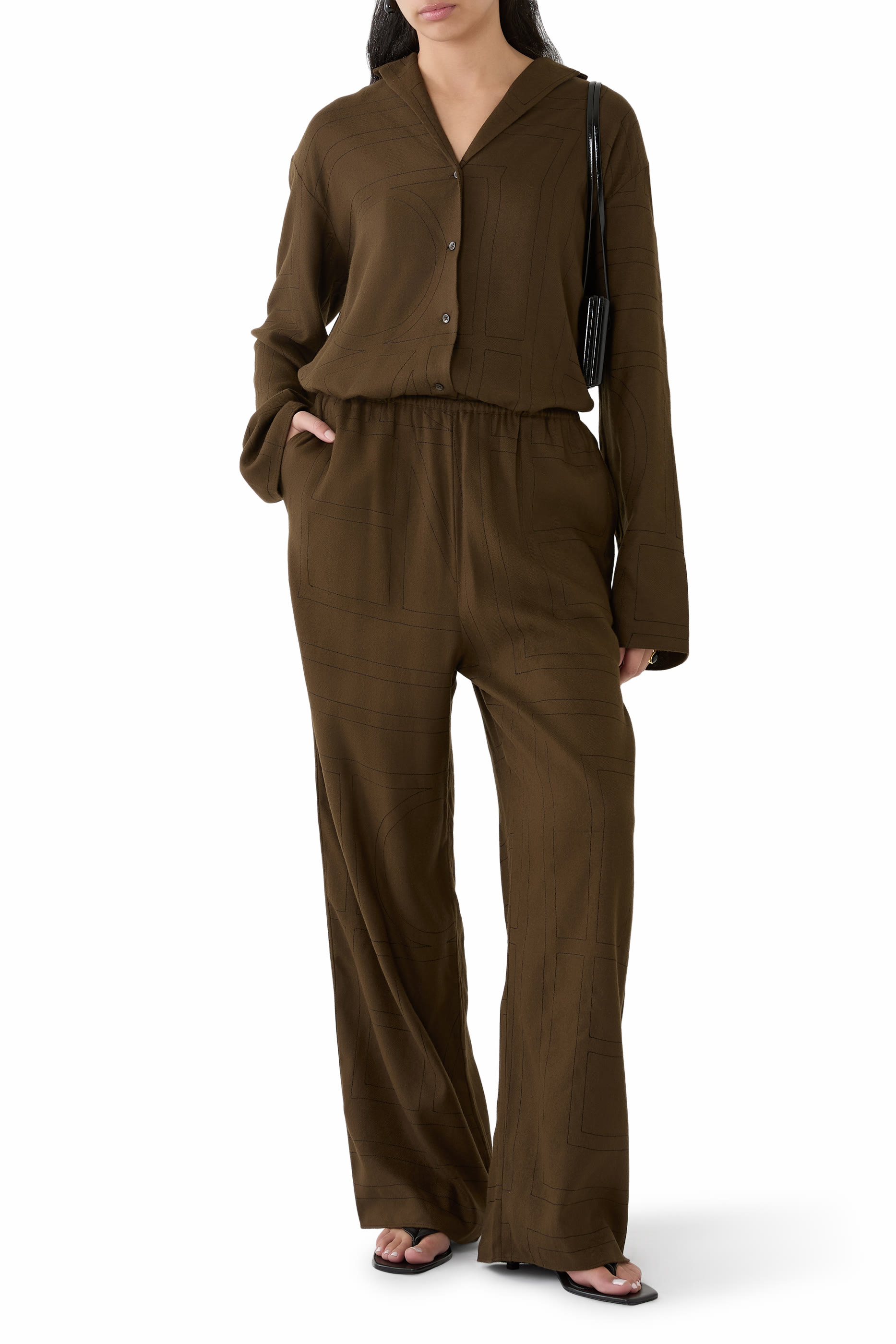 بنطال بيجامة بنقشة حروف شعار الماركة فلانيل