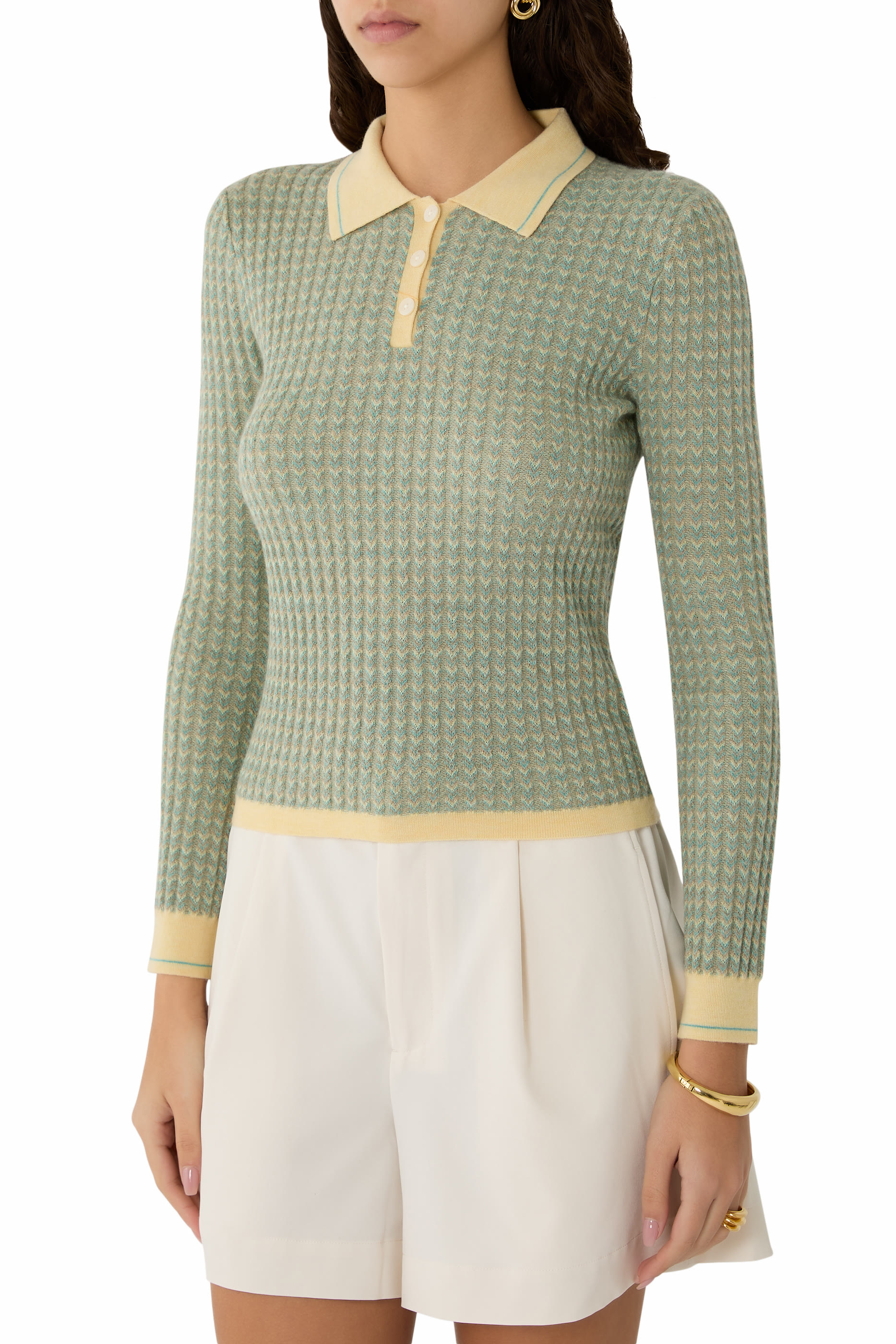 بلوزة بولو بقصة ضيقة قصيرة شيفرون